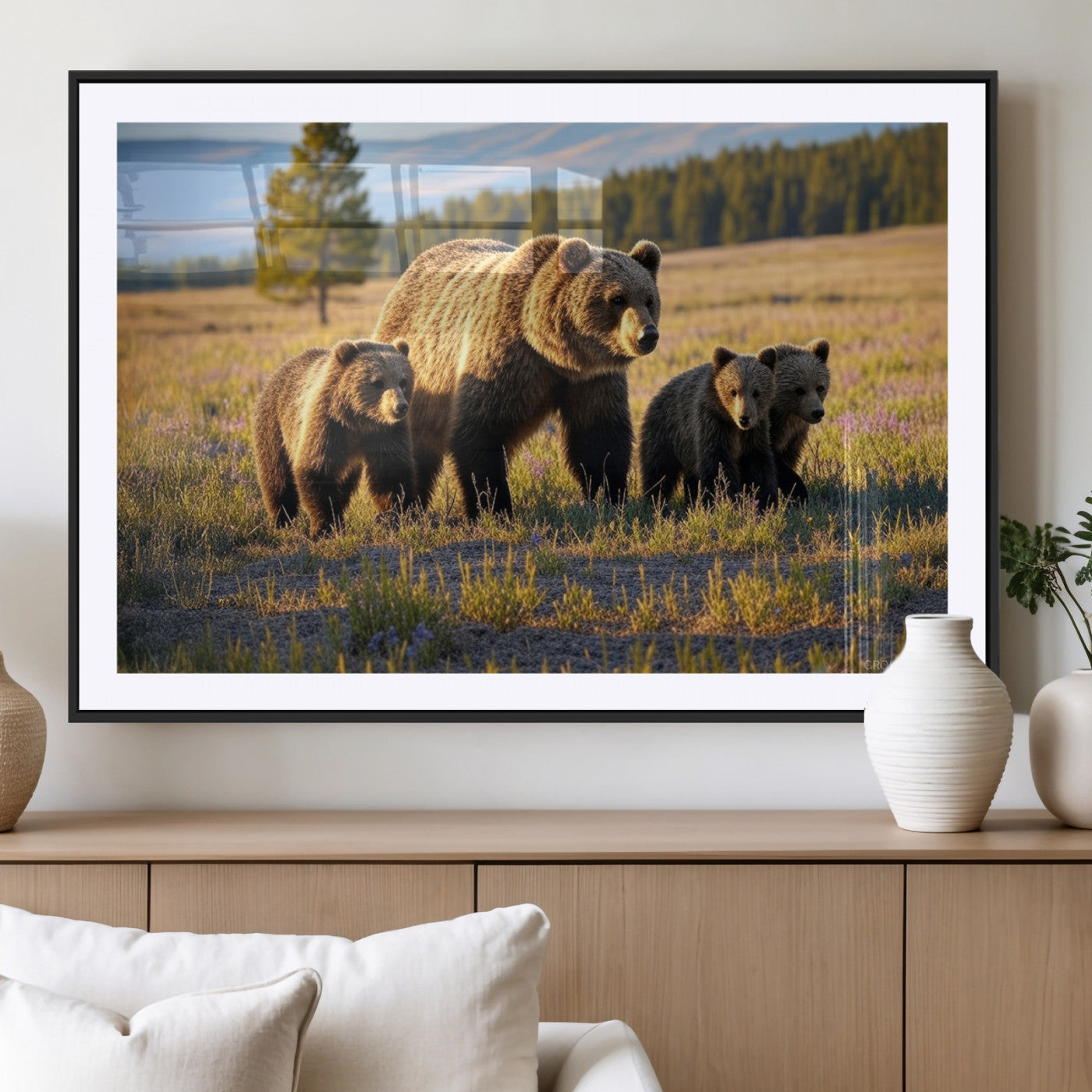 MGC-FP-36x24 - Grizzly 399 in Wild Flowers Wall Art Canvas Print, Grizzly Bears Wall Art, Queen of Grand Teton
