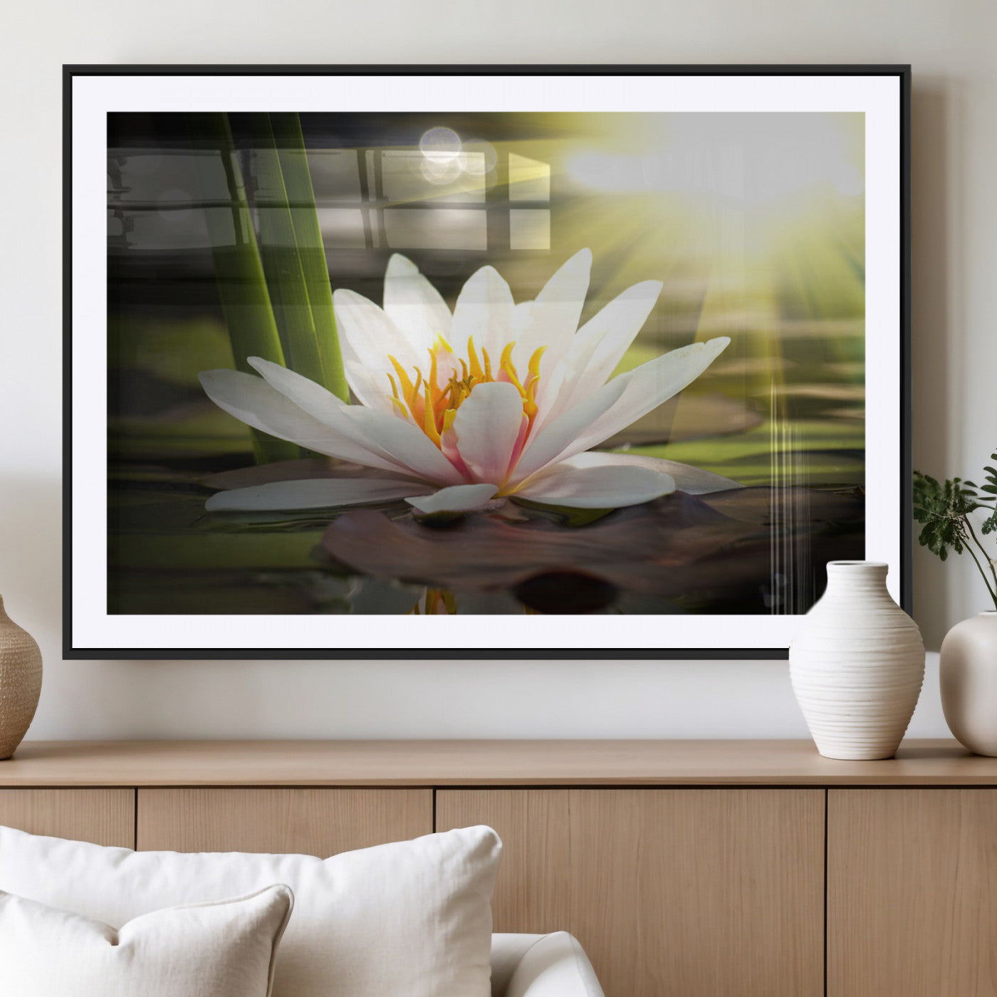 MGC-FP-36x24 - Lotus Flower Wall Art Canvas Print, Water Lily Large Wall Art Canvas Print
