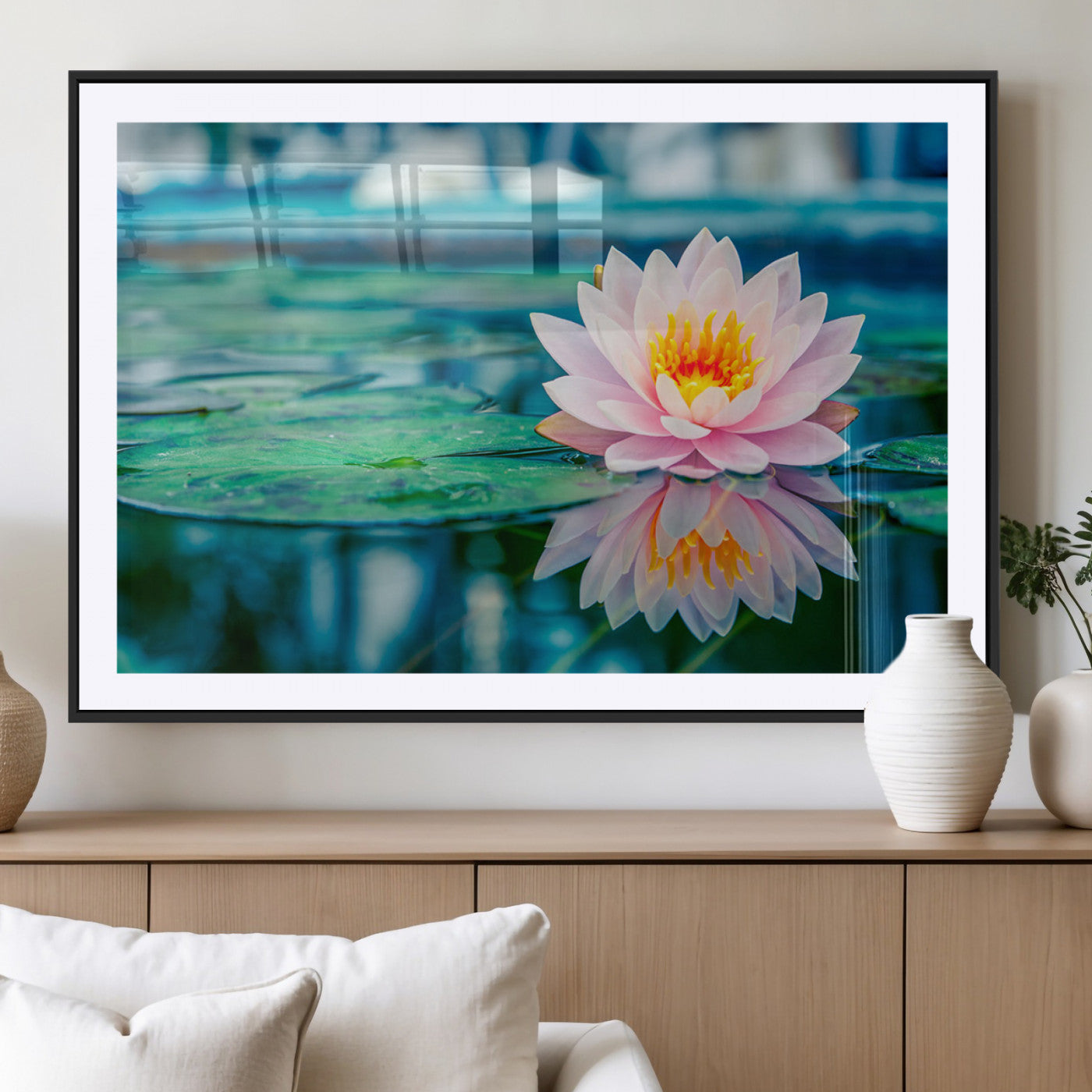 MGC-FP-36x24 - Lotus Flower Wall Art Canvas Print, Water Lily Large Wall Art Canvas Print for Yoga Room Decor,