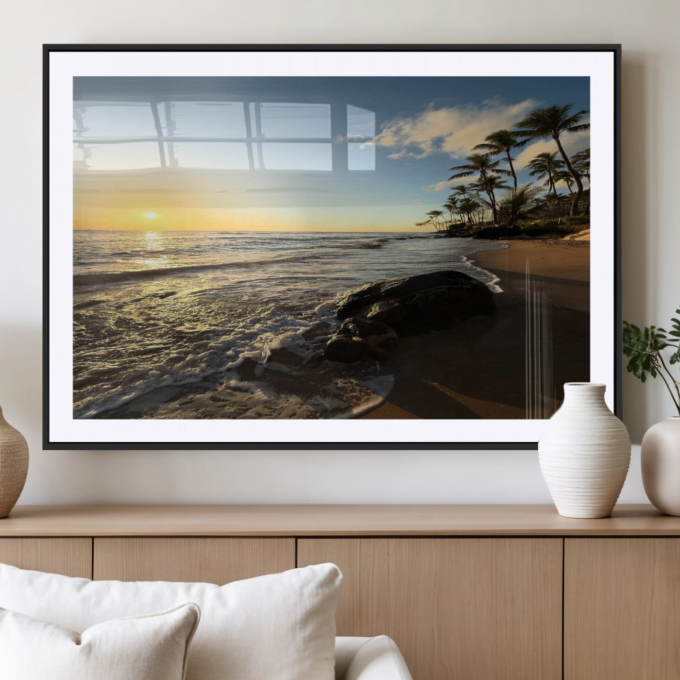 MGC-FP-36x24 - Tropical Beach Wall Art - Stunning Ocean Sunset Canvas Print with Palm Tree Design for Relaxing and