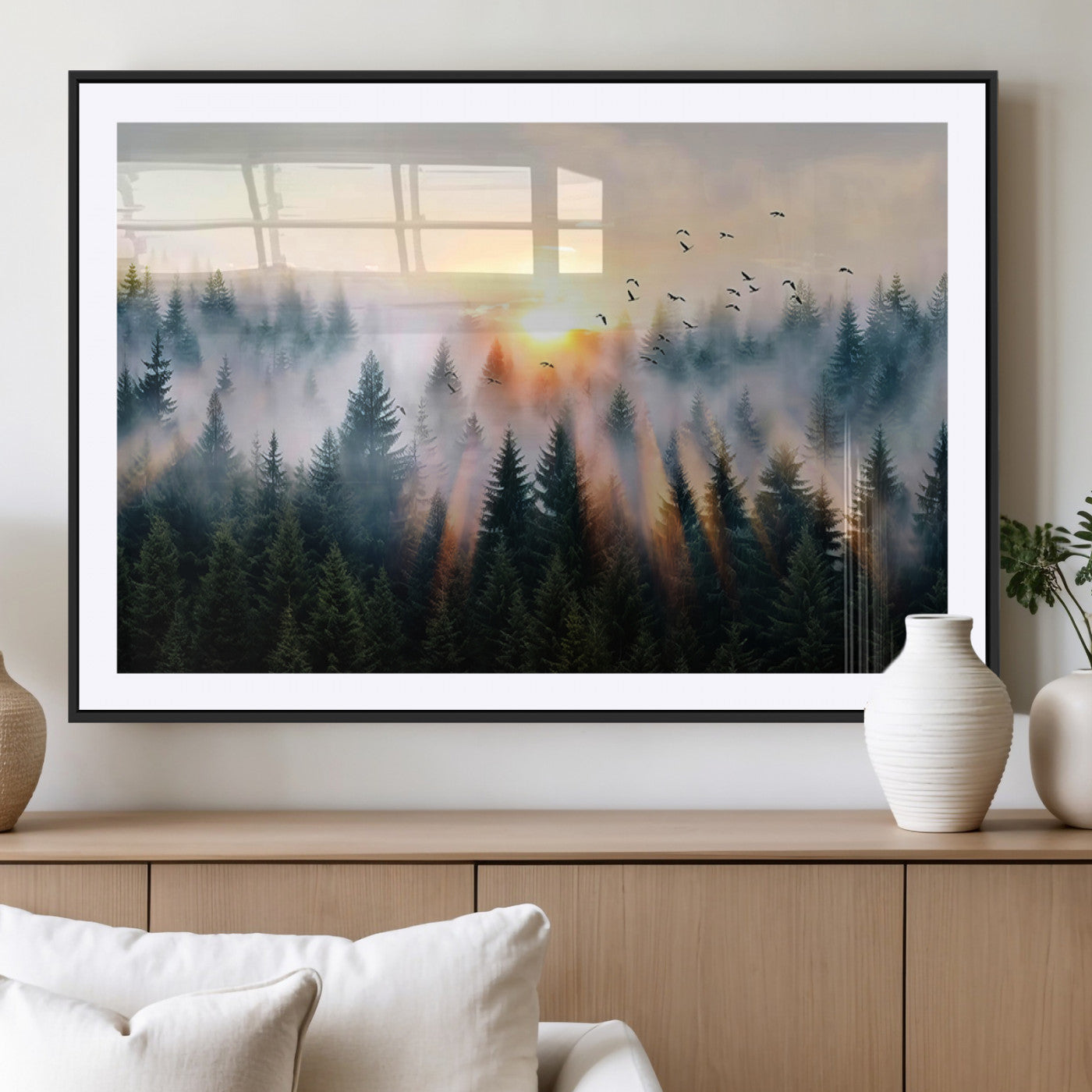 MGC-FP-36x24 - Abstract Forest Wall Art - Serene Nature Canvas Print with Misty Forest Design for Modern Home or