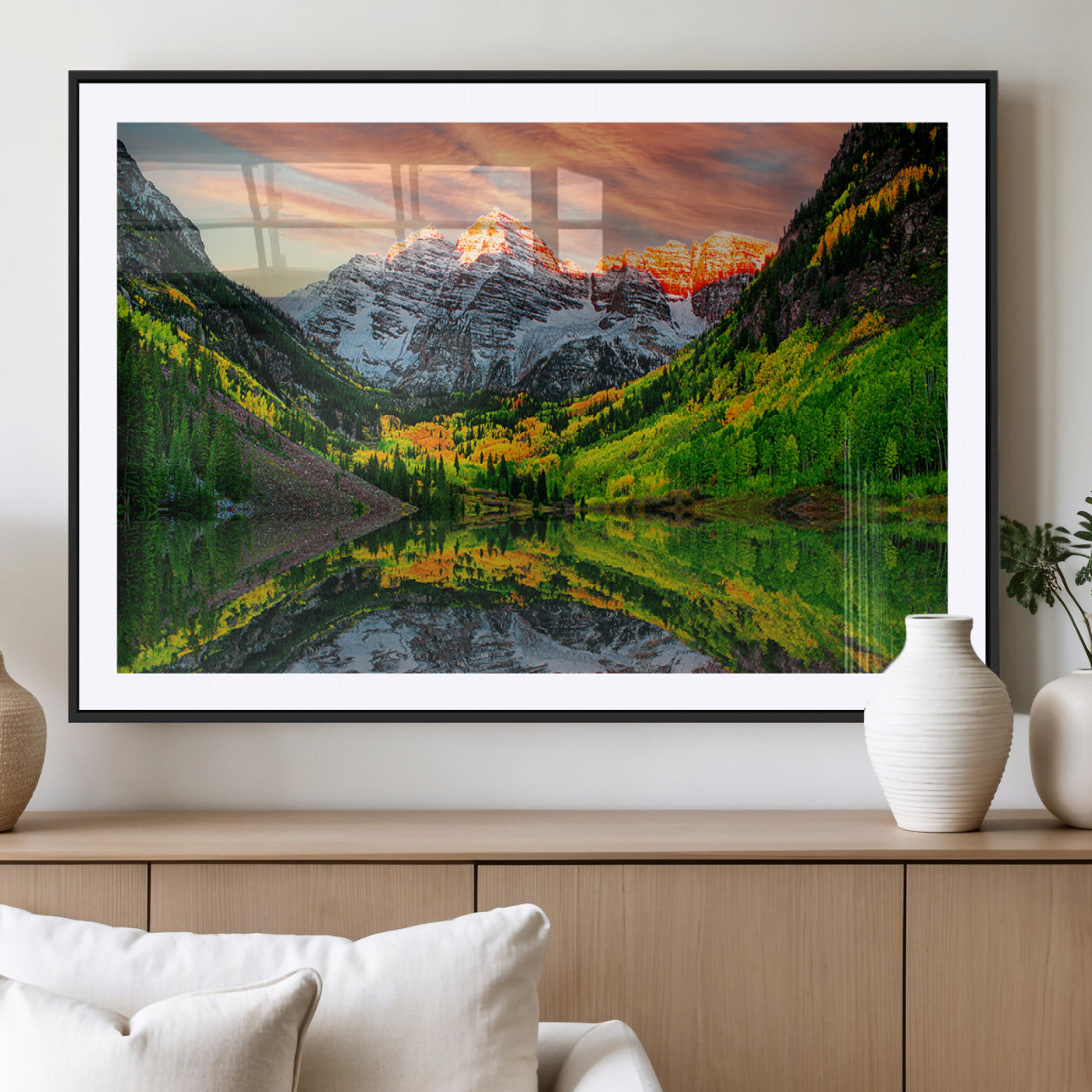 MGC-FP-36x24 - Maroon Bells Lake Wall Art Canvas Print – Majestic Colorado Mountain Landscape, Autumn Reflection,