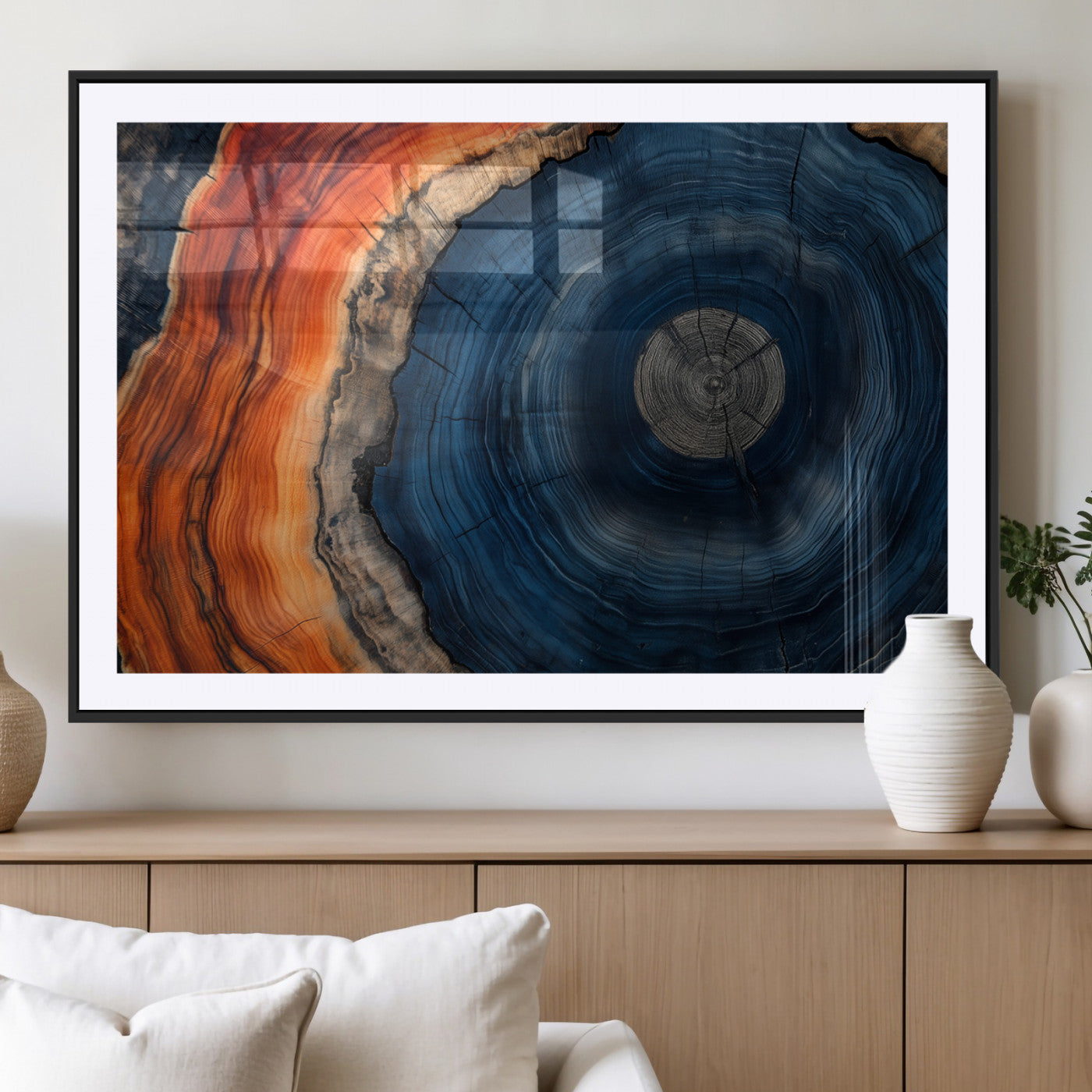 MGC-FP-36x24 - Tree Rings Wall Art Canvas Print, Rustic Wood Print, Framed Natural Texture Art Print, Wood Grain
