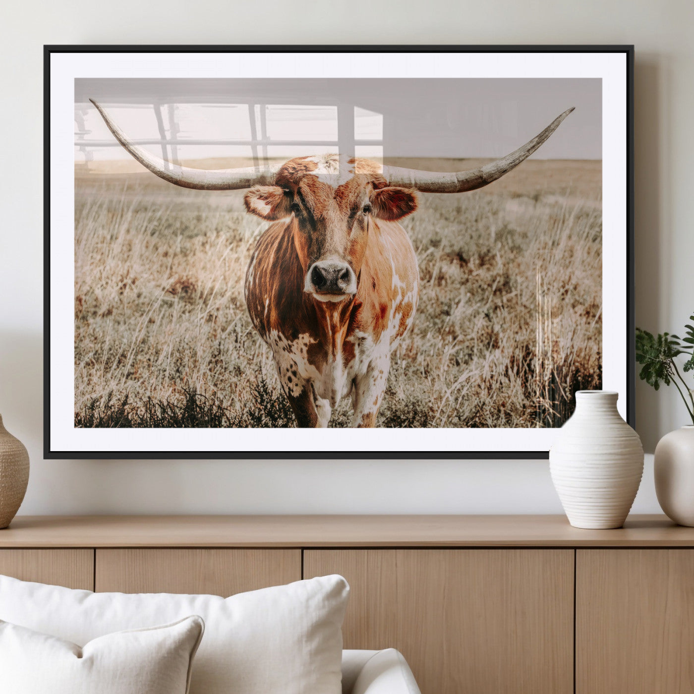 MGC-FP-36x24 - Wall Art Canvas Print Majestic Longhorn Graceful Strength in Every Curve Bold Spirit of the Wild