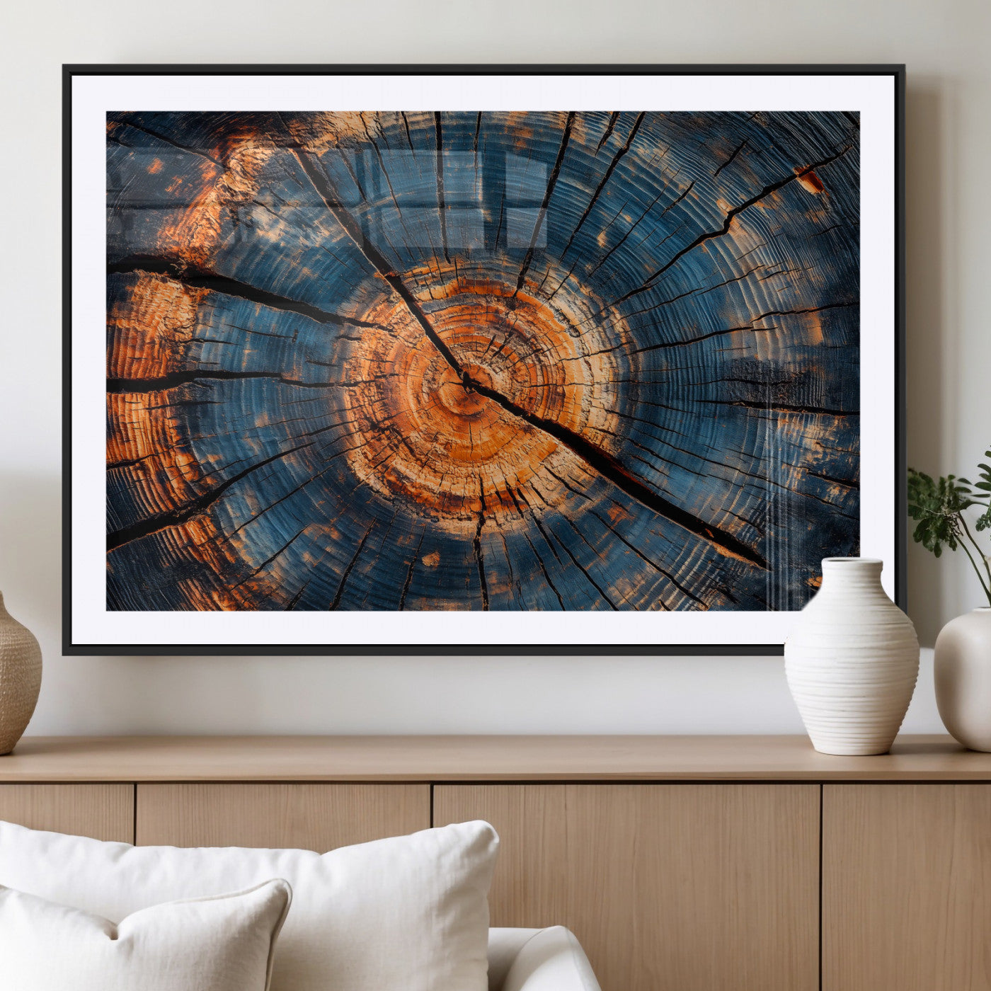 MGC-FP-36x24 - Burnt Wood Wall Art Canvas Print, Framed Aged Timber Art Picture Print, Rustic Tree Slice Perfect Rustic Decor Artwork