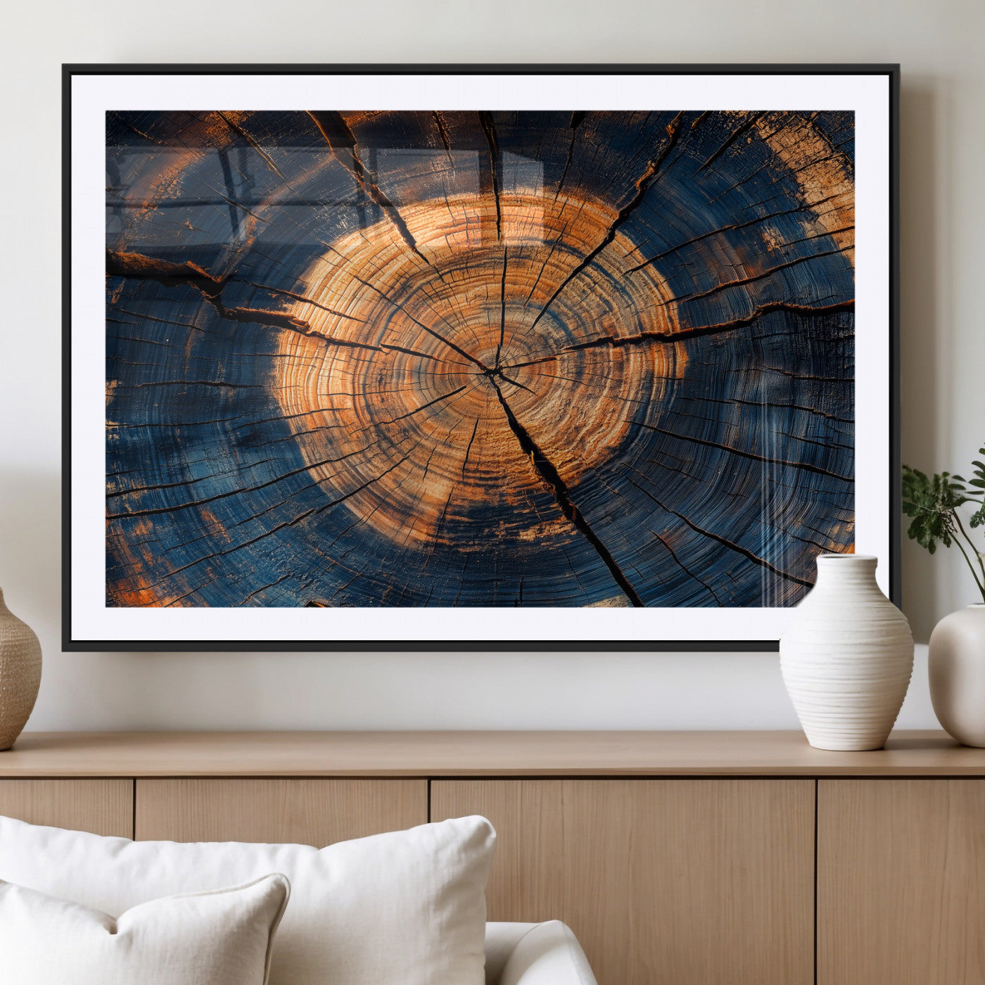 MGC-FP-36x24 - Burnt Wood Wall Art Canvas Print, Framed Aged Timber Art Picture Print, Rustic Tree Slice Perfect Rustic Decor Artwork