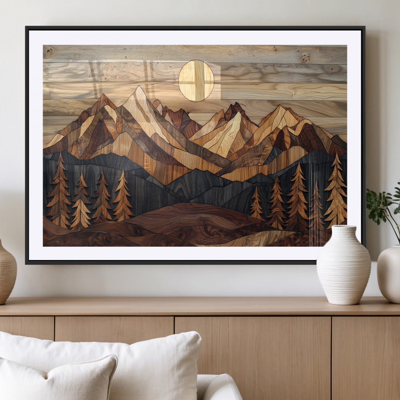 MGC-FP-36x24 - Wood Mountain Landscape Wall Art Canvas Print, Framed Sunset Hills Art Picture Print, Abstract Nature Perfect Boho Decor Artwork