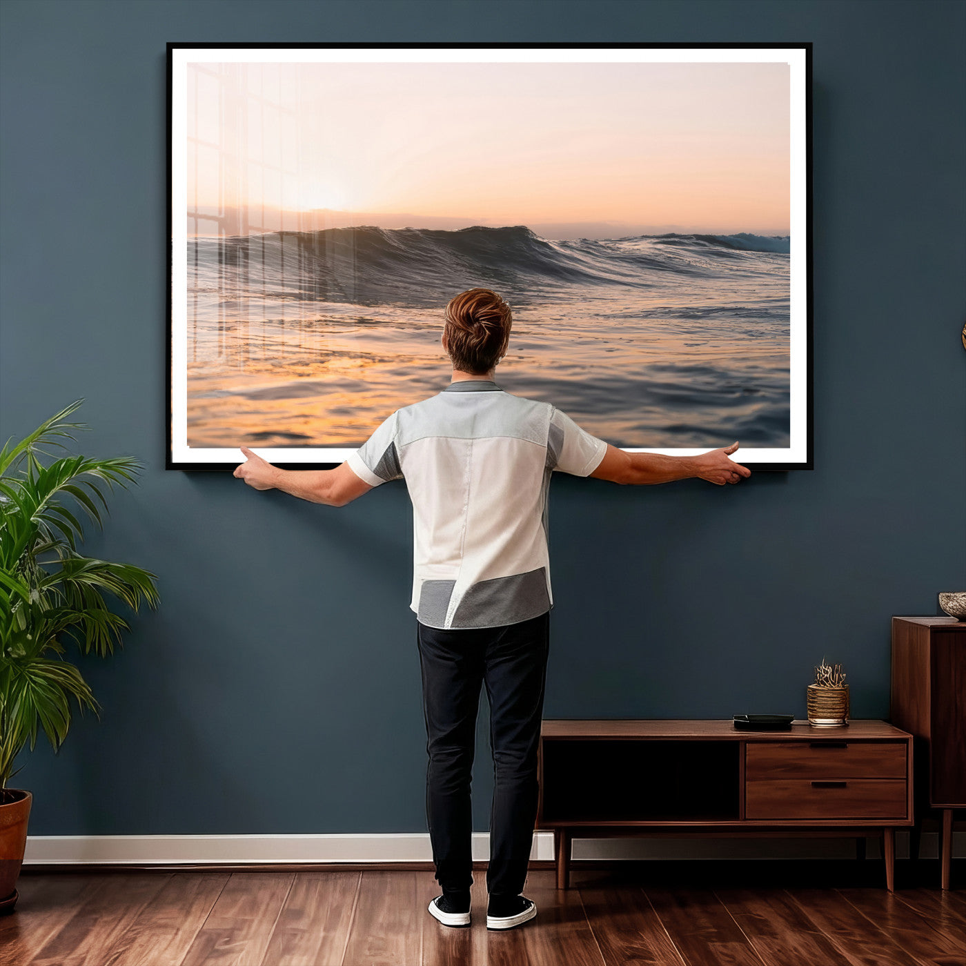 46299358-MGV-CV-36X24 - Golden Sunset Ocean Wall Art – Tranquil Waves & Peaceful Horizon Canvas Print, Soft Light and Evening Glow for Serene Beach, Home or Nature Decor