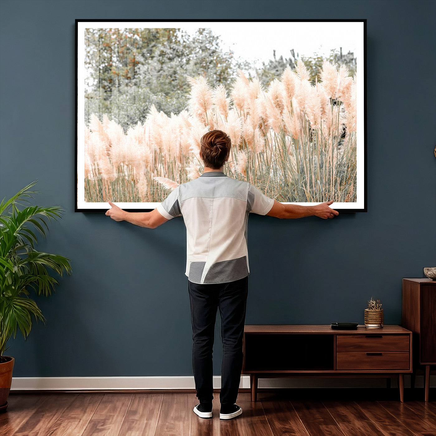 21826392-MGV-CV-36X24 - Pampas Grass Wall Art – Soft Blush Hues and Natural Texture Canvas Print, Serene Outdoors & Botanical Charm for Living Room or Nature Decor