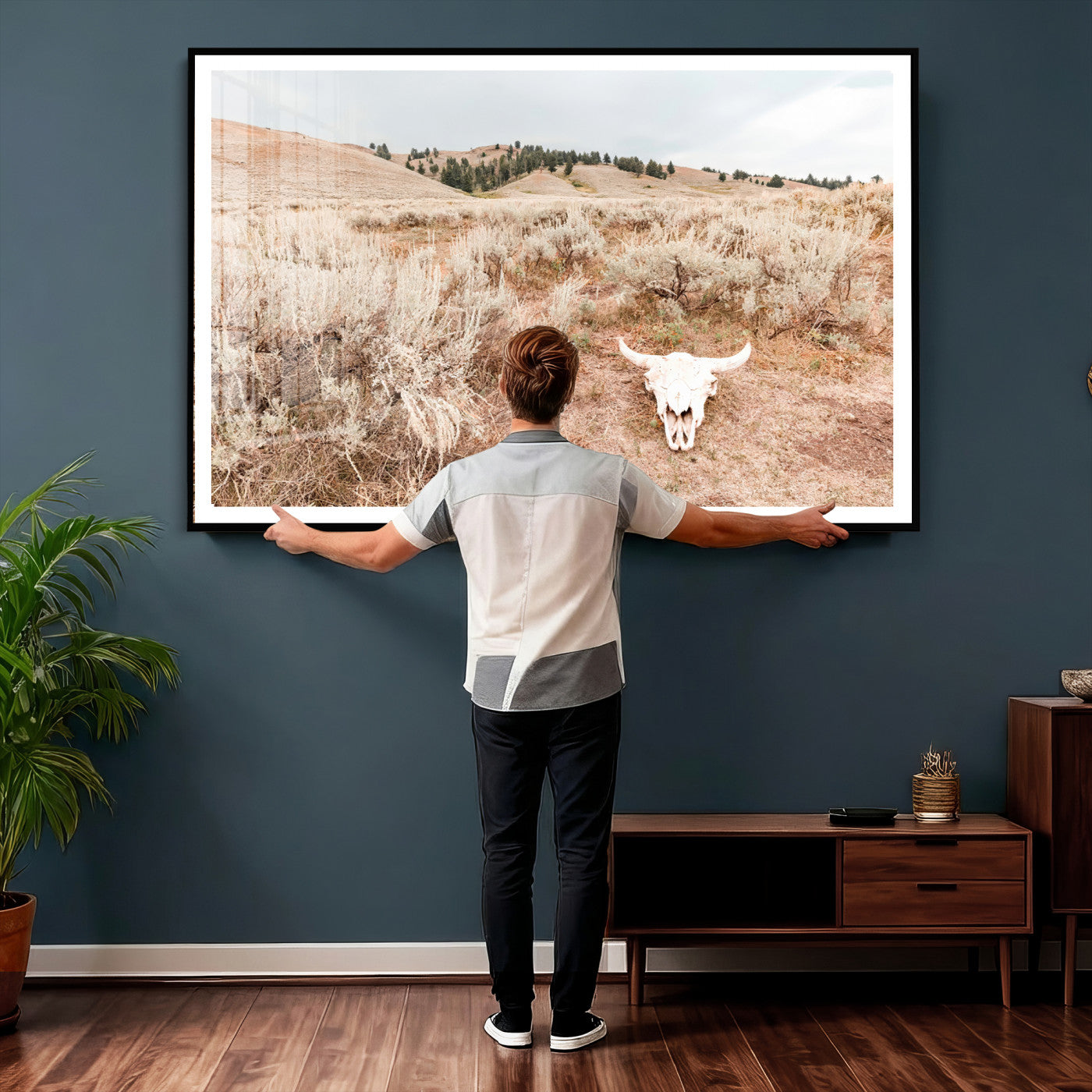 97234735-MGV-CV-36X24 - Desert Skull Wall Art – Arid Landscape & Sagebrush Canvas Print, Rustic Nature and Earth Tones for Living Room or Minimalist Decor