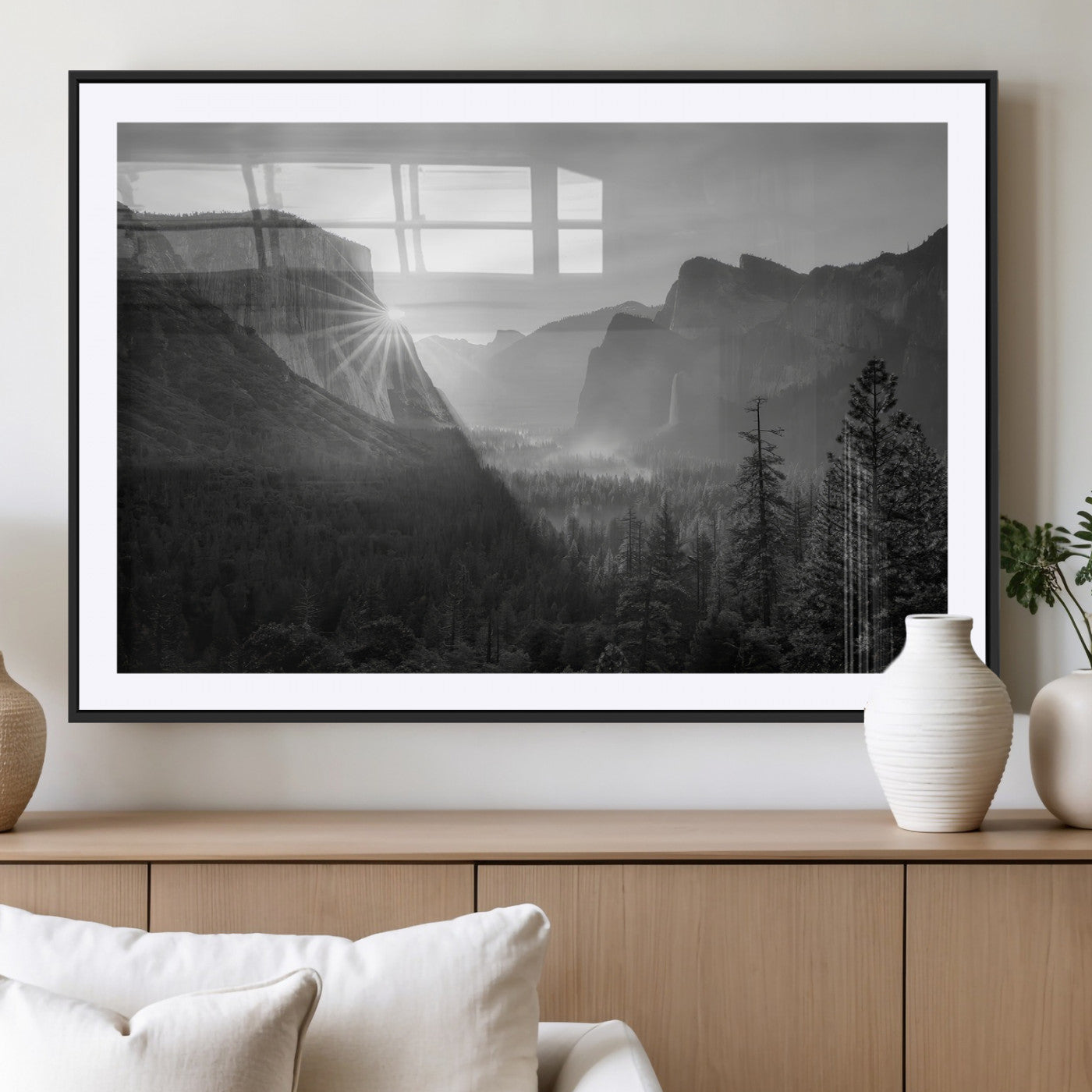 MGC-FP-36x24 - Yosemite Valley Wall Art Canvas Print, Framed El Capitan Sunrise Art Picture Print, Misty Mountain Perfect Modern Rustic Decor Artwork