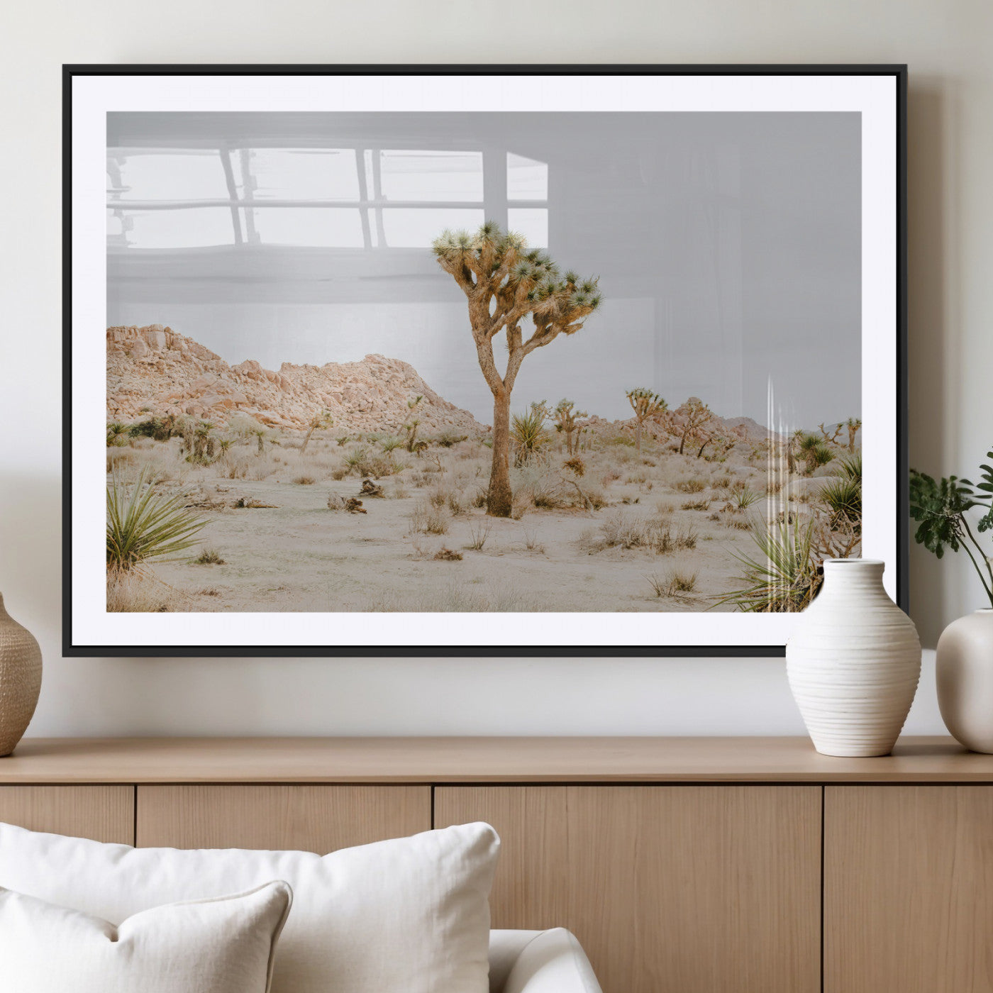 MGC-FP-36x24 - Joshua Tree Wall Art Canvas Print, Framed Neutral Desert Art Picture Print, Earthy Landscape Perfect Neutral Boho Decor Artwork