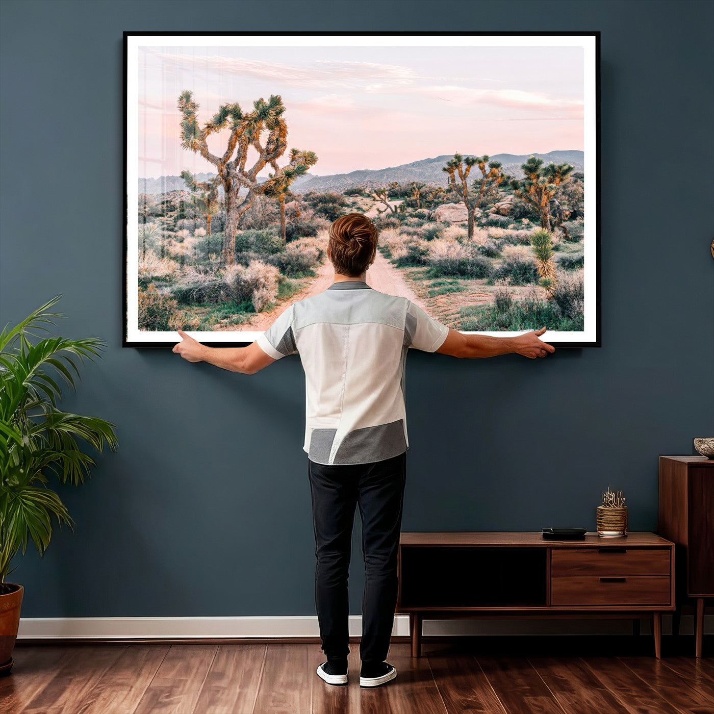 12540952-MGV-CV-36X24 - Desert Trail Wall Art – Canvas Print of Joshua Trees & Sunset Glow, Sandy Path Wilderness, Scenic Nature Escape Decor for Living Room, Office or Bedroom