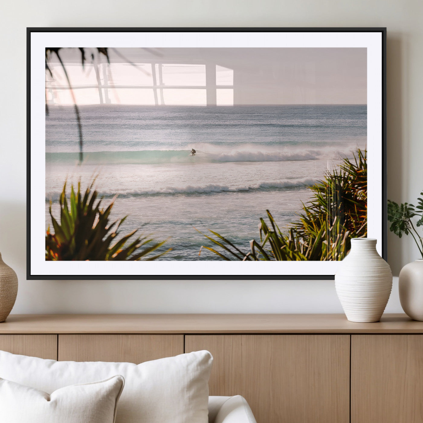 MGC-FP-36x24 - Ocean Surfer Wall Art Canvas Print, Framed Coastal Surf Art Picture Print, Tropical Beach Perfect Tropical Coastal Decor Artwork