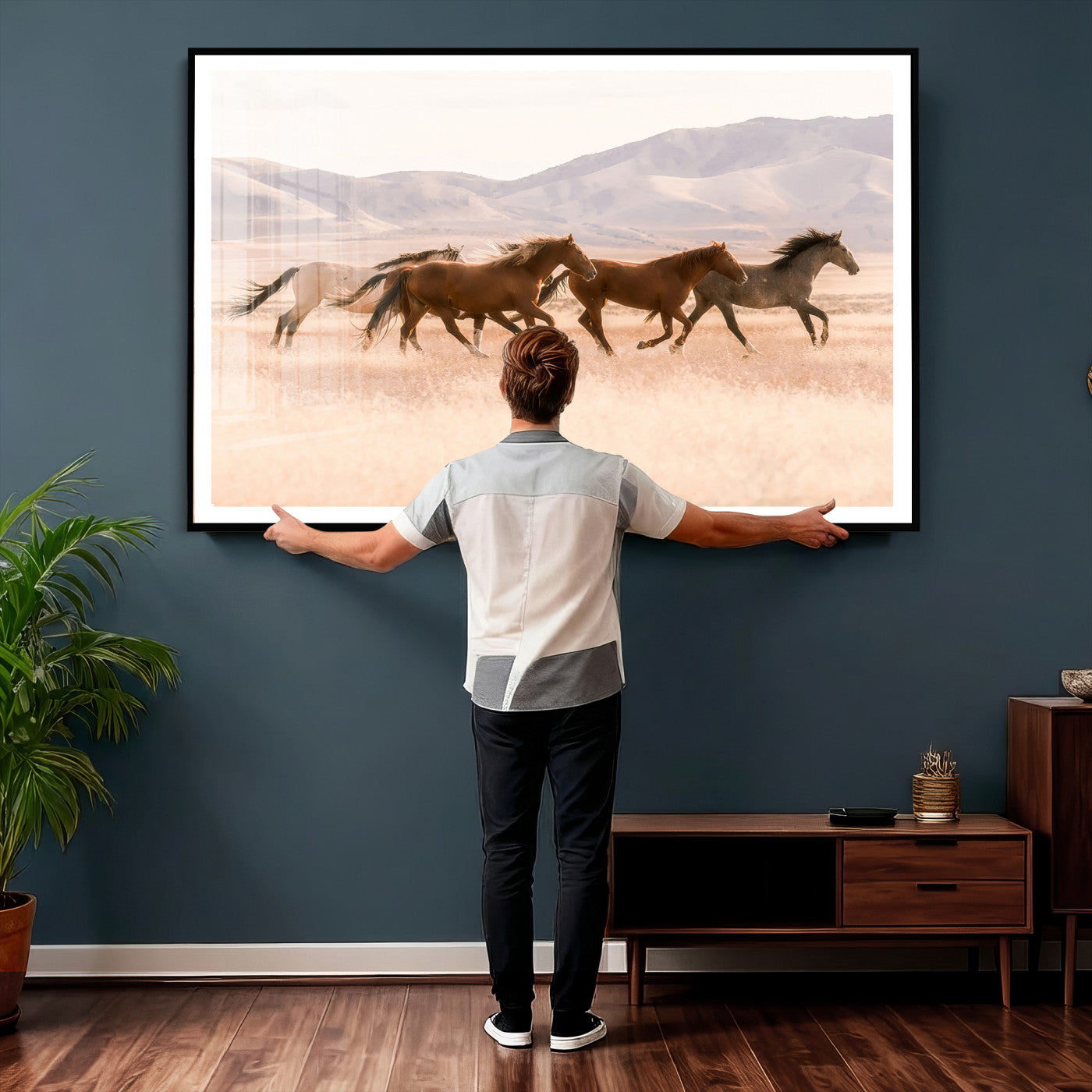 HORSESH-MGV-CV-36X24 - Wild Horses Wall Art – Running Freedom Canvas Print, Graceful Movement, Outdoor Landscape, Nature’s Power and Spirit, Home or Office Decor