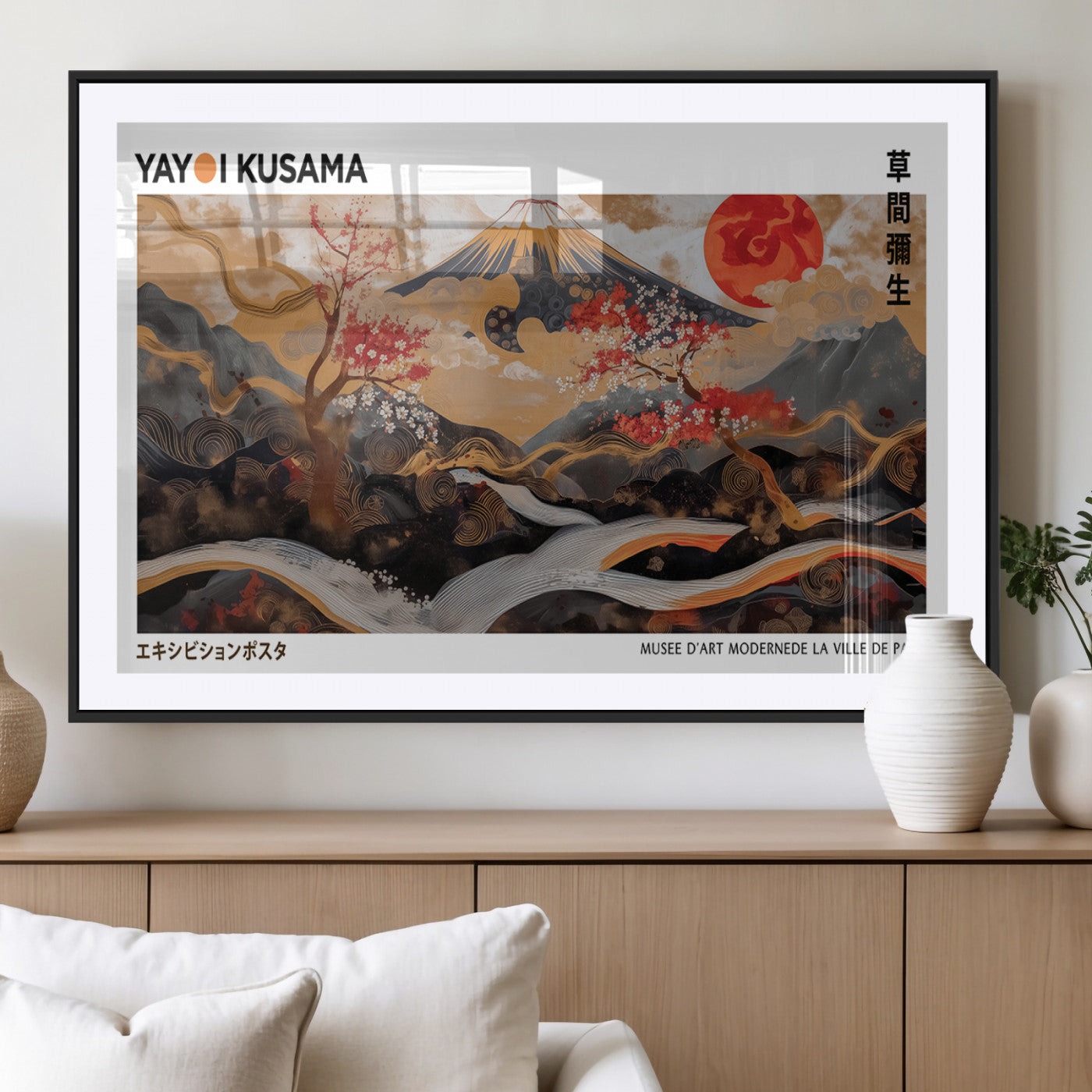 MGC-FP-36x24 - Modern Japanese Wall Art Print Yayoi Kusama Canvas Wall Art Abstract Mount Fuji Canvas Print