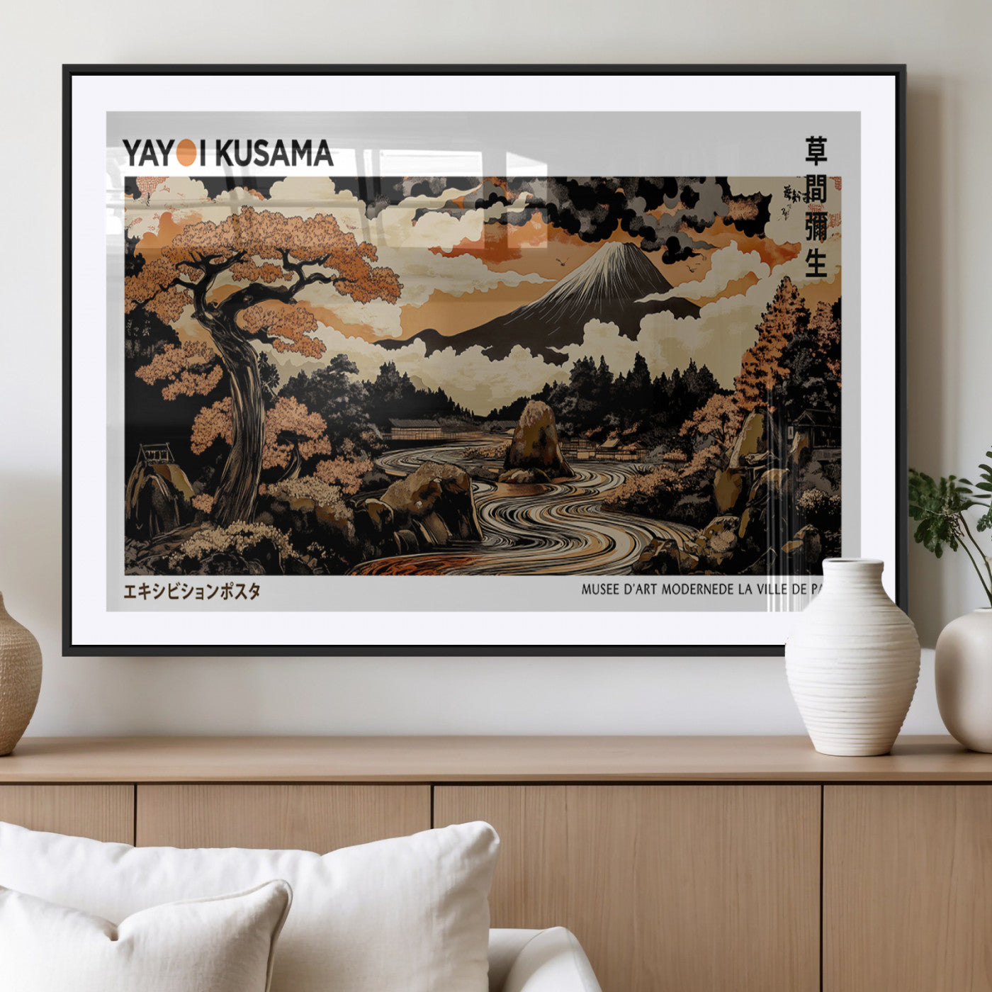 MGC-FP-36x24 - Modern Japanese Wall Art Print Yayoi Kusama Canvas Wall Art Abstract Mount Fuji Canvas Print