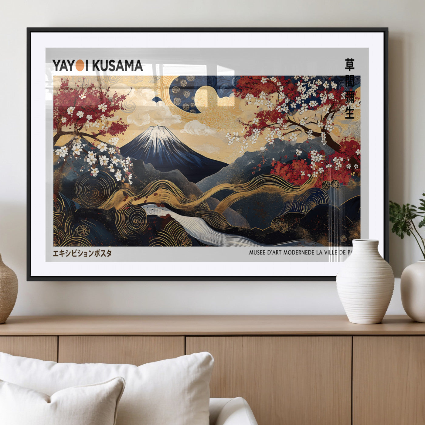 MGC-FP-36x24 - Modern Mount Fuji Print, Yayoi Kusama Canvas Wall Art, Abstract Mount Fuji Canvas Print, Japanese