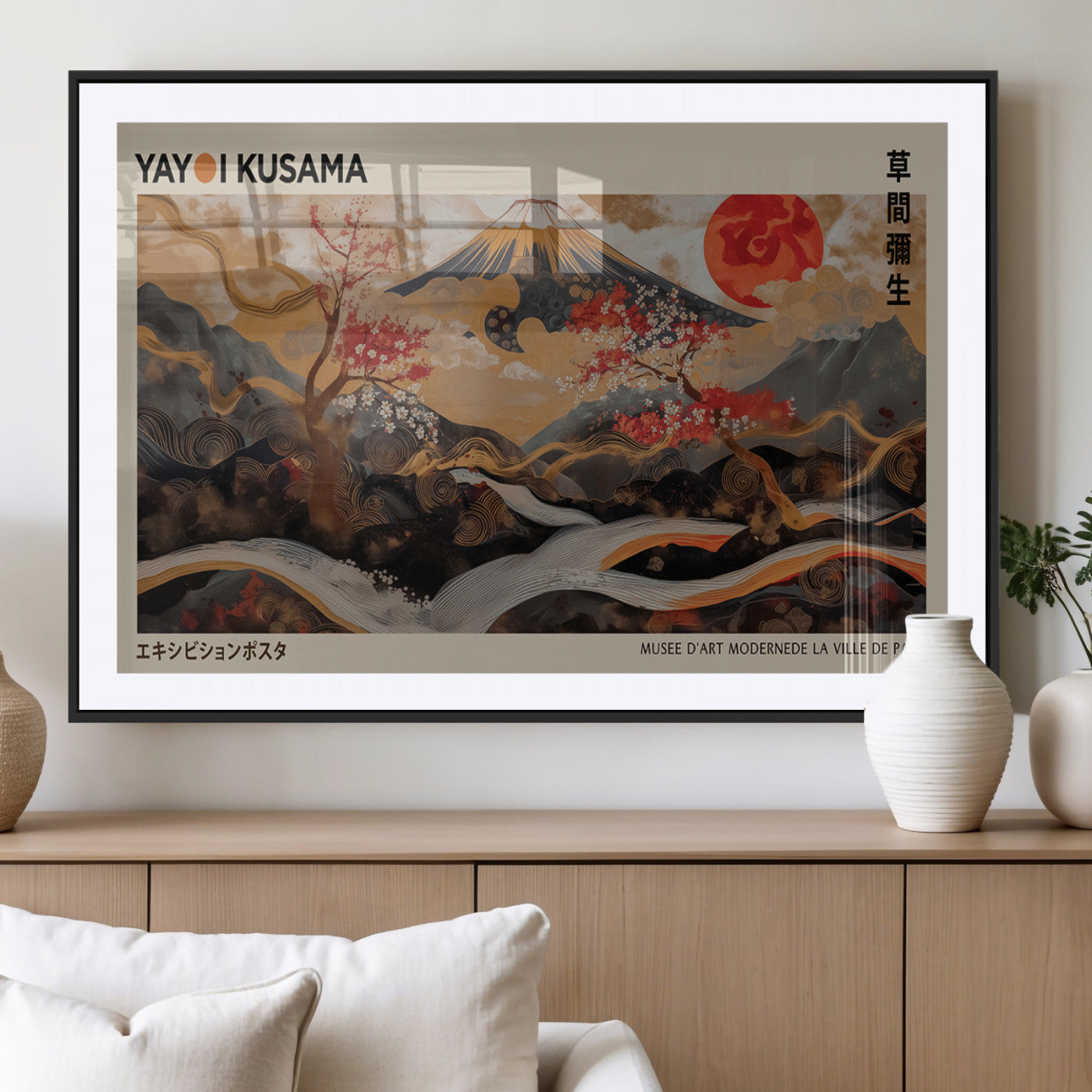 MGC-FP-36x24 - Modern Japanese Wall Art Print Yayoi Kusama Canvas Wall Art Abstract Mount Fuji Canvas Print
