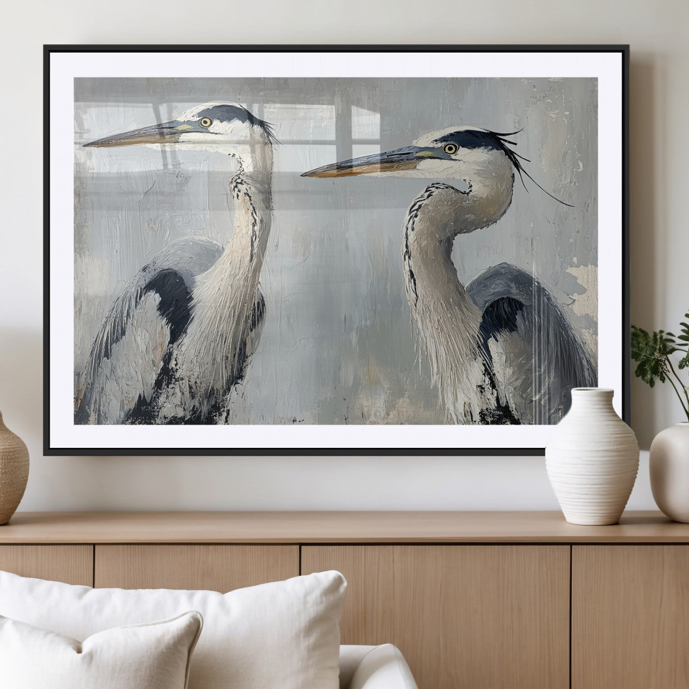 MGC-FP-36x24 - Bird Canvas Decor Wall Art Canvas Print, Framed Coastal Bird Pair Art Picture Print, Minimalist Wildlife Wall Perfect Coastal Minimalist Decor Artwork