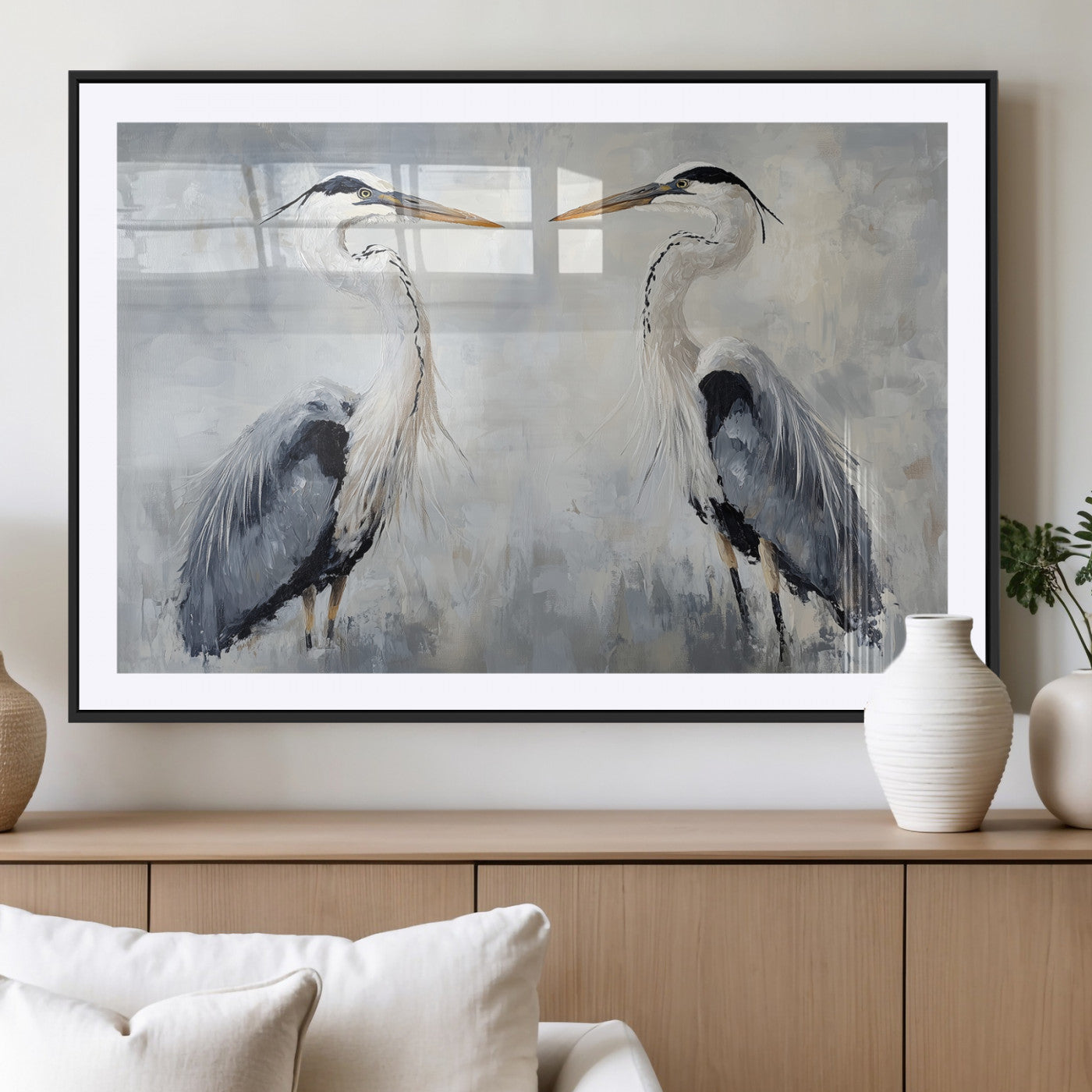 MGC-FP-36x24 - Heron Wall Art Wall Art Canvas Print, Framed Bird Canvas Decor Art Picture Print, Nature Inspired Perfect Coastal Minimalist Decor Artwork