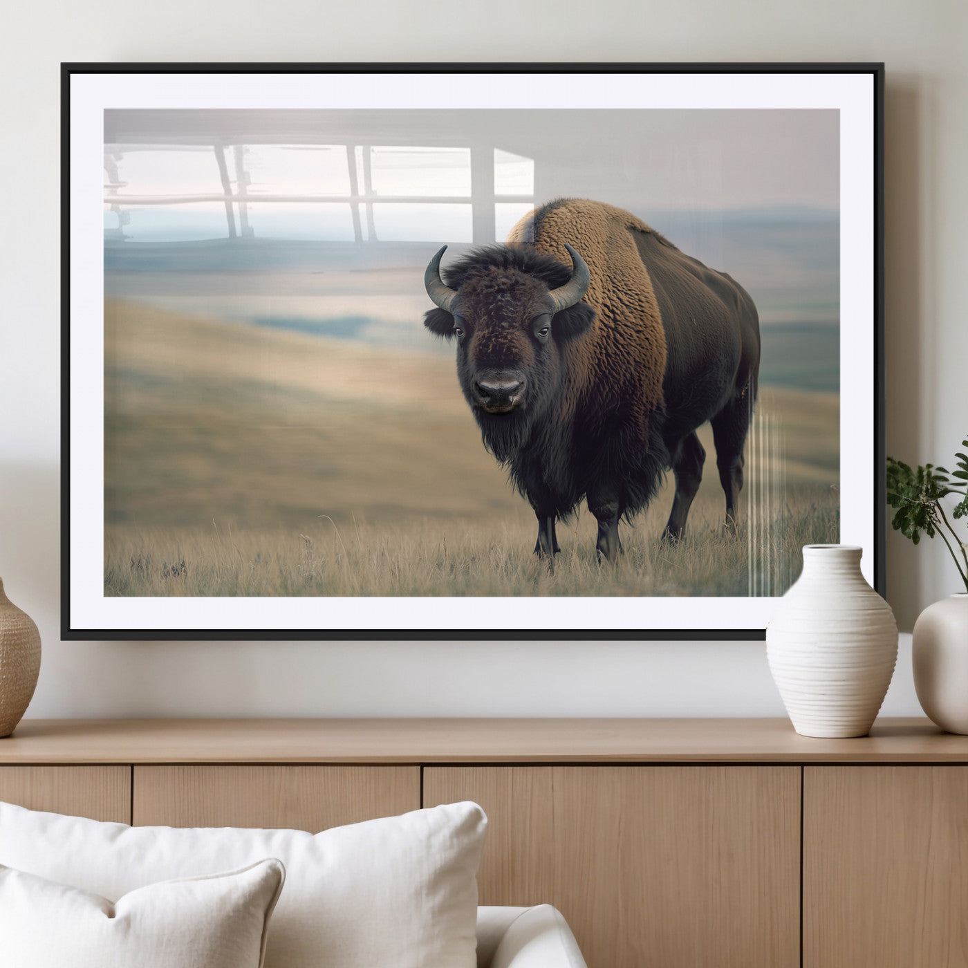 MGC-FP-36x24 - Bison Wall Art Wall Art Canvas Print, Framed Buffalo Canvas Print Art Picture Print, American Bison Decor Perfect Rustic Western Decor Artwork