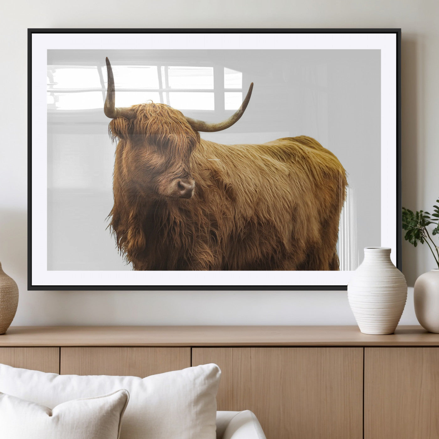 MGC-FP-36x24 - Highland Cow Wall Art Canvas Print, Framed Farmhouse Wall Art Art Picture Print, Rustic Animal Decor Perfect Rustic Farmhouse Decor Artwork