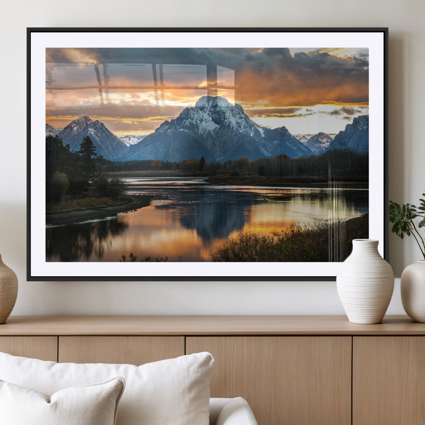 MGC-FP-36x24 - Mountain Sunset Wall Art Canvas Print, Framed Alpine Wilderness Art Picture Print, Golden Hour Perfect Wilderness Decor Artwork