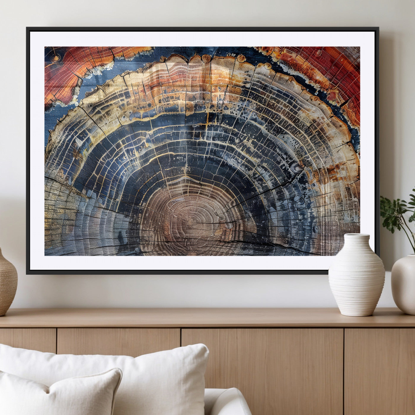 MGC-FP-36x24 - Tree Rings Wall Art Canvas Print, Framed Wood Texture Art Picture Print, Petrified Wood Perfect Modern Rustic Decor Artwork