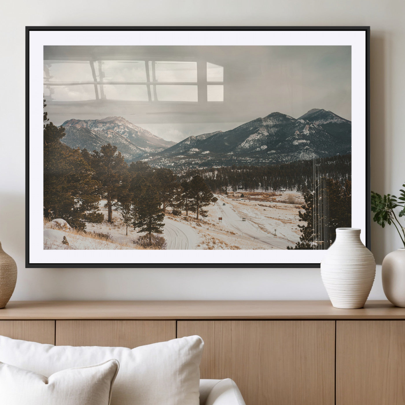 MGC-FP-36x24 - Mountain Landscape Wall Art Canvas Print, Framed Snowy Peaks Art Picture Print, Alpine Aesthetic Perfect Rustic Winter Decor Artwork