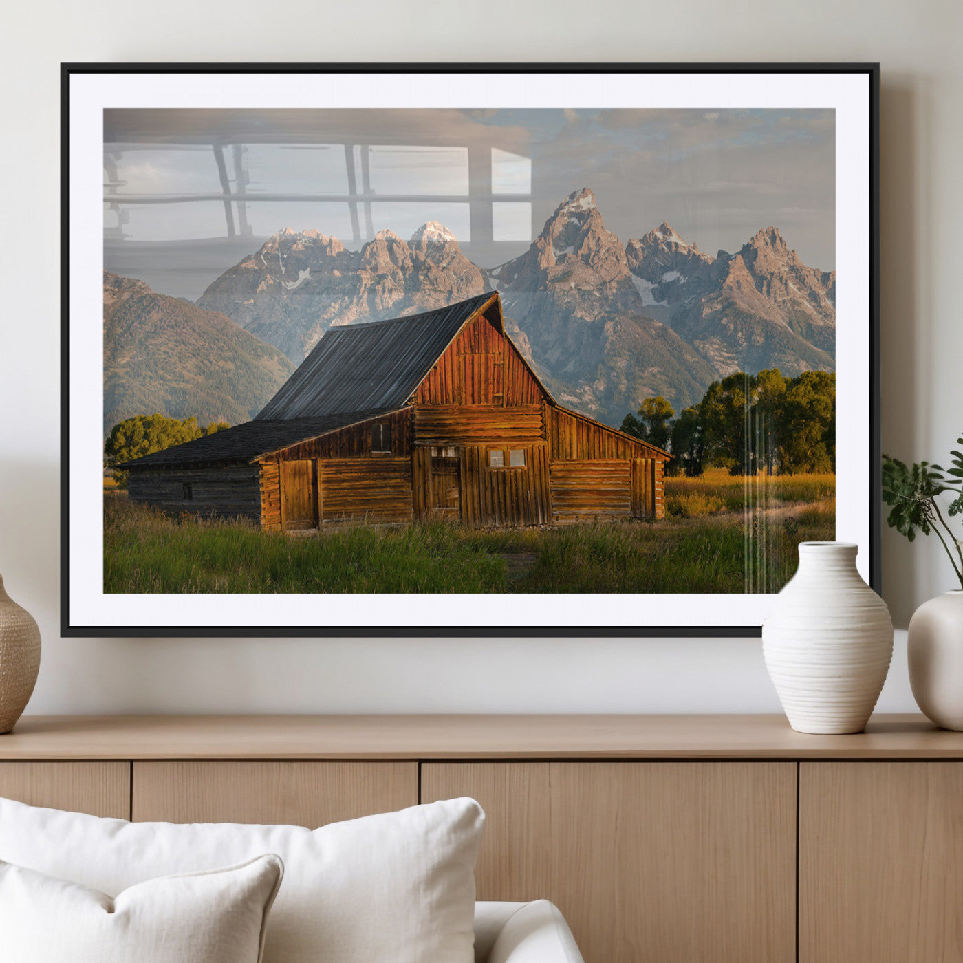 MGC-FP-36x24 - Rustic Barn Wall Art Canvas Print, Framed Western Landscape Art Picture Print, Farmhouse Style Perfect Rustic Farmhouse Decor Artwork