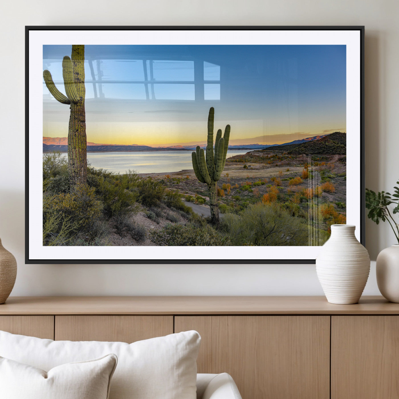 MGC-FP-36x24 - Saguaro Cactus Wall Art Canvas Print, Framed Desert Sunset Art Picture Print, Southwestern Perfect Southwestern Decor Artwork