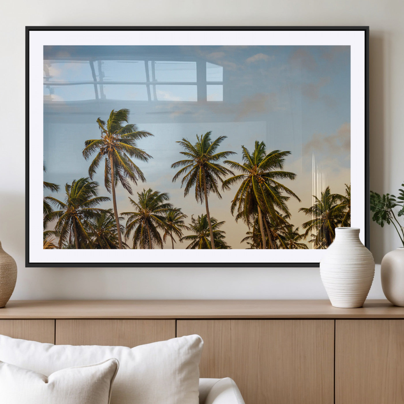 MGC-FP-36x24 - Palm Trees Wall Art Canvas Print, Framed Tropical Vibes Art Picture Print, Coastal Sunset Perfect Coastal Boho Decor Artwork