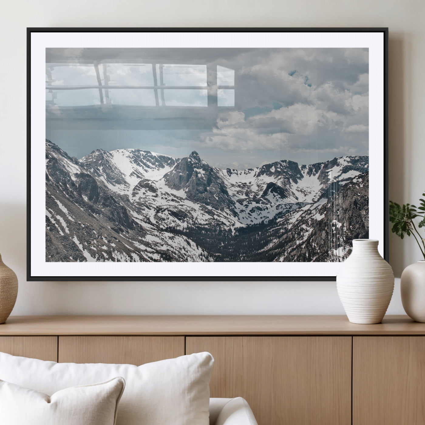MGC-FP-36x24 - Snowy Peaks Wall Art Canvas Print, Framed Alpine Wilderness Art Picture Print, Mountain Escape Perfect Winter Serenity Decor Artwork