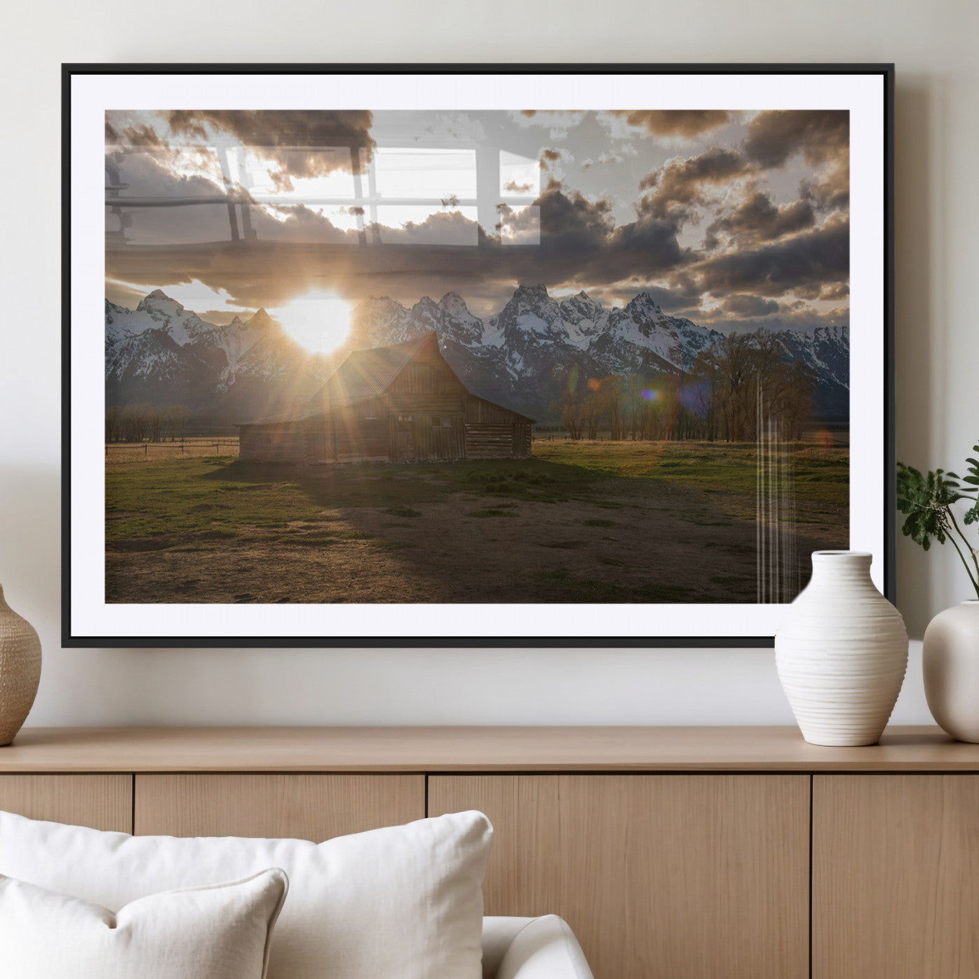 MGC-FP-36x24 - Snowy Peaks Wall Art Canvas Print, Framed Nature Escape Art Picture Print, Rustic Charm Perfect Rustic Western Decor Artwork