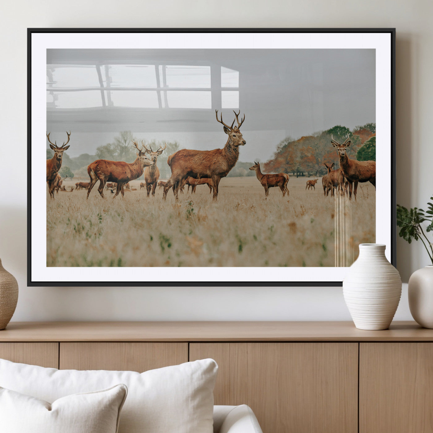 MGC-FP-36x24 - Rustic Deer Print Wall Art Canvas Print, Framed Autumn Nature Canvas Art Picture Print, Wildlife Art Print Perfect Rustic Wildlife Decor Artwork