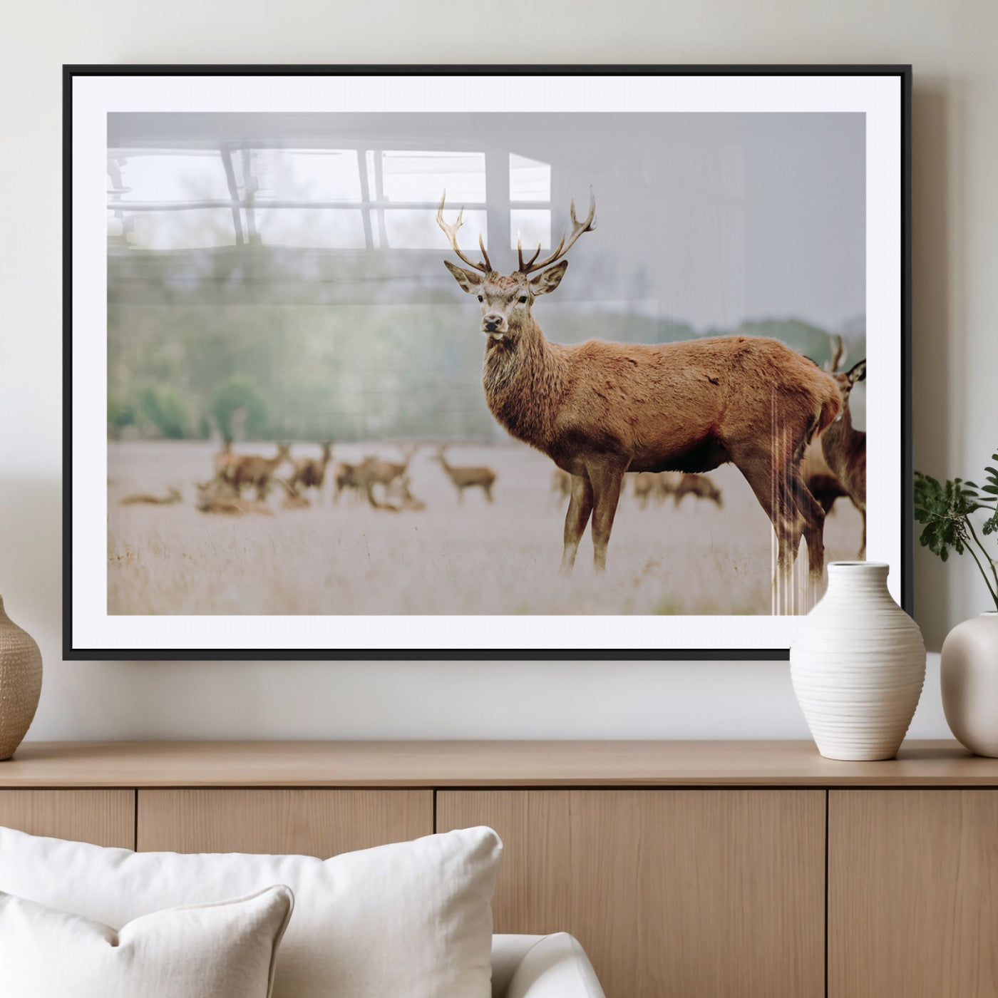 MGC-FP-36x24 - Rustic Nature Print Wall Art Canvas Print, Framed Deer Canvas Wall Art Art Picture Print, Nordic Animal Art Perfect Rustic Nature Decor Artwork