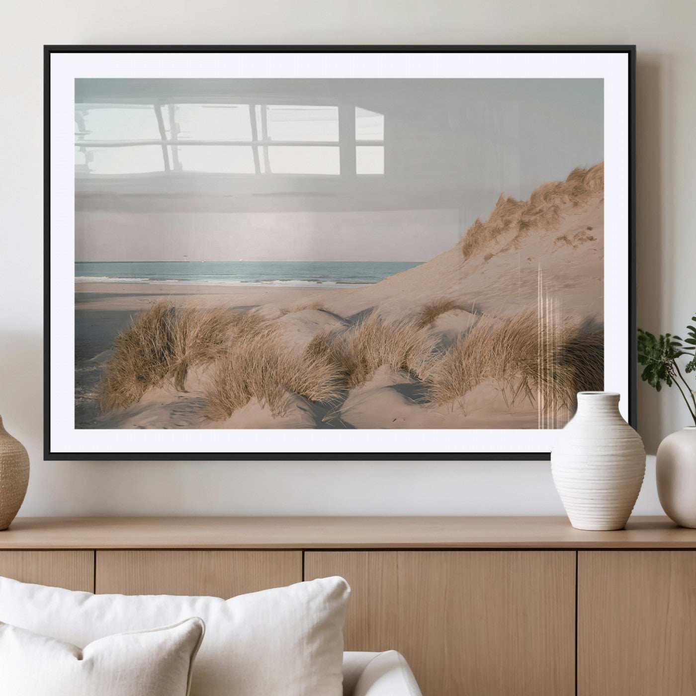 MGC-FP-36x24 - Beach Landscape Wall Art Canvas Print, Framed Sand Dune Photography Art Picture Print, Minimalist Seascape Perfect Coastal & Minimalist Decor Artwork