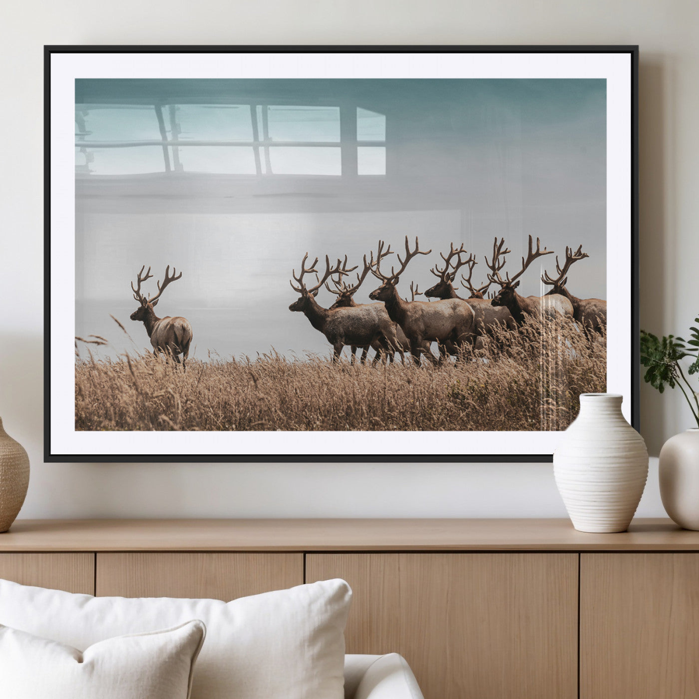 MGC-FP-36x24 - Elk Herd Wall Art Canvas Print, Framed Wildlife Photography Art Picture Print, Rustic Nature Print Perfect Rustic Wildlife Decor Artwork