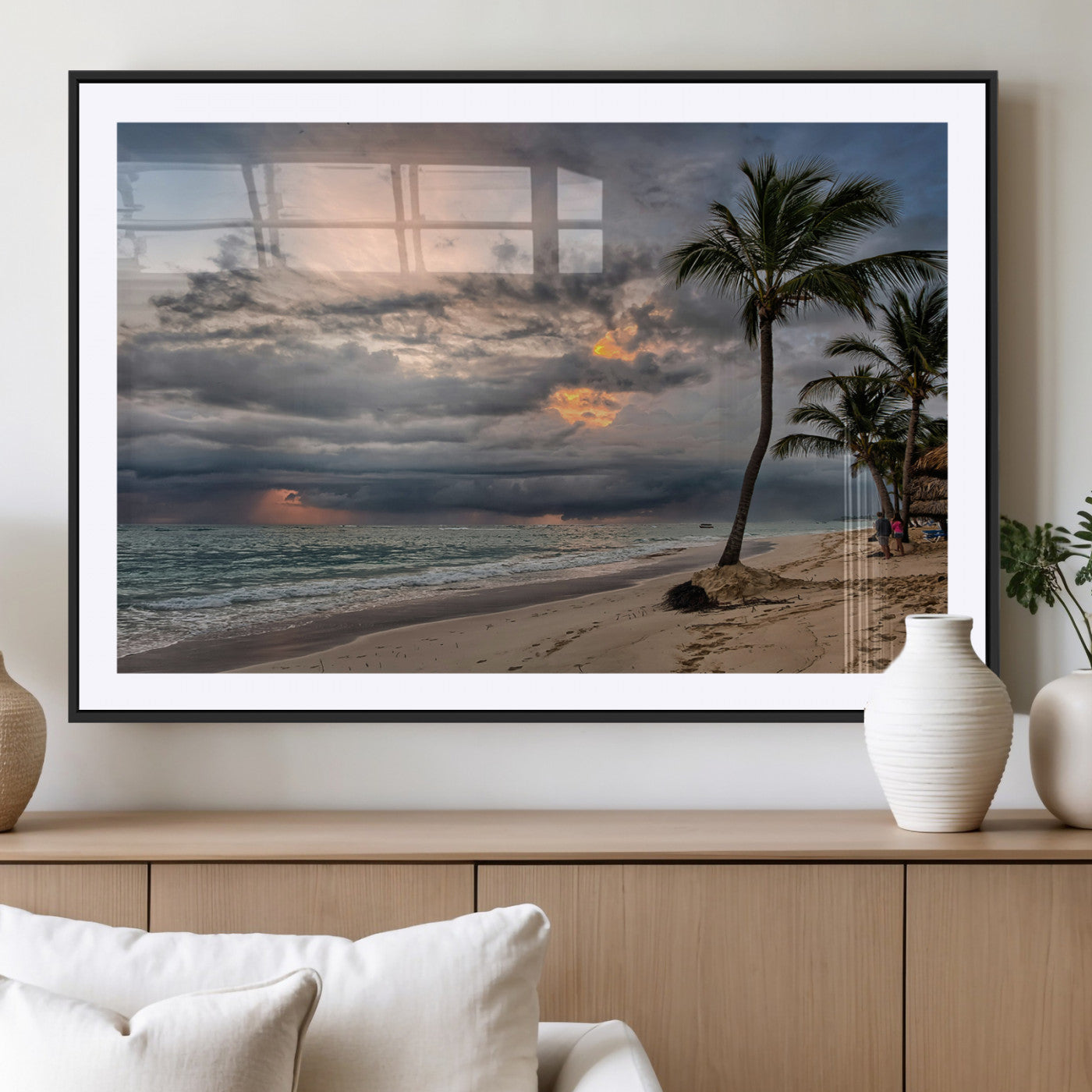 MGC-FP-36x24 - Tropical Storm Wall Art Canvas Print, Framed Moody Beach Art Picture Print, Dramatic Sky Perfect Tropical Coastal Decor Artwork