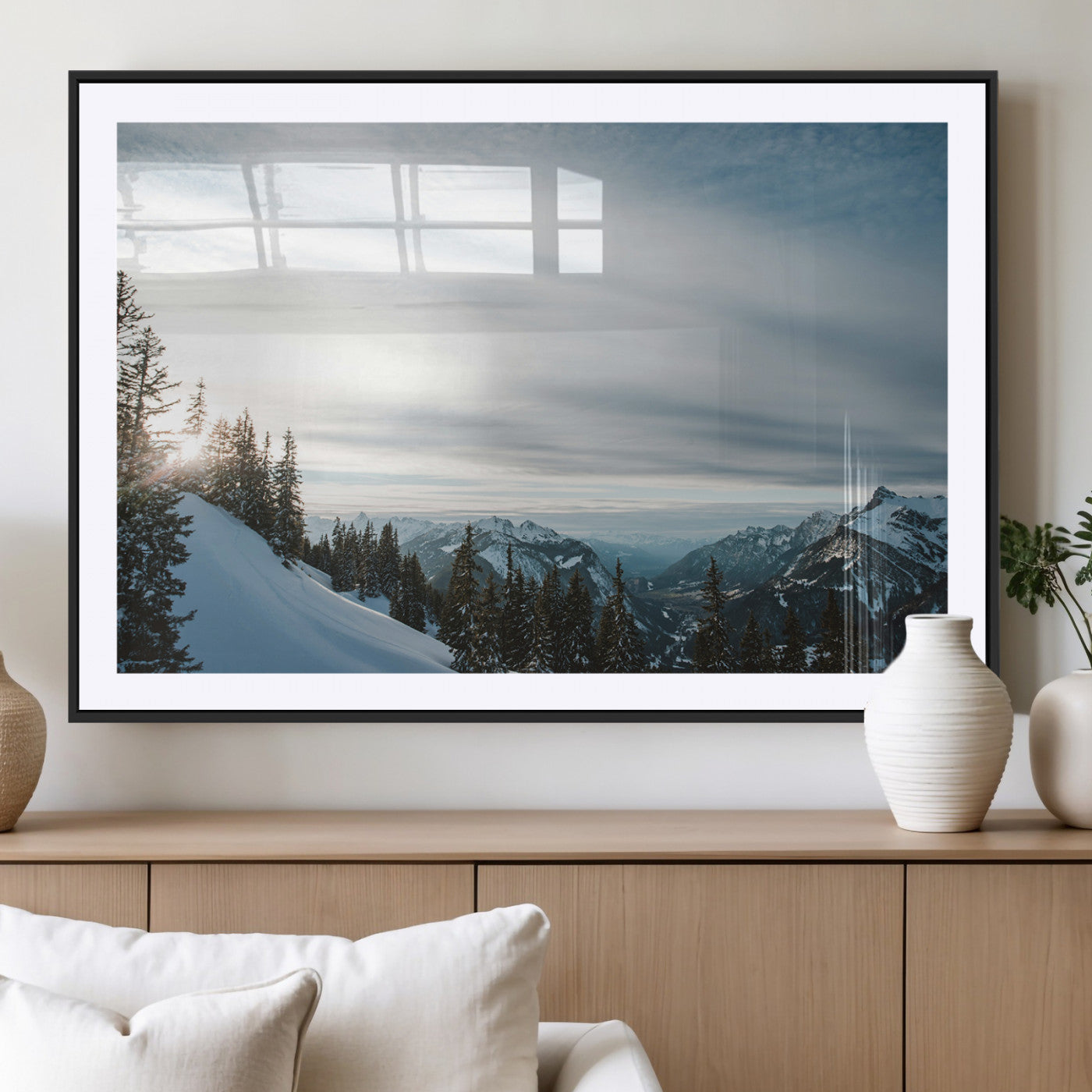 MGC-FP-36x24 - Snowy Mountains Wall Art Canvas Print, Framed Alpine Landscape Art Picture Print, Frosty Peaks Perfect Nordic Minimalist Decor Artwork