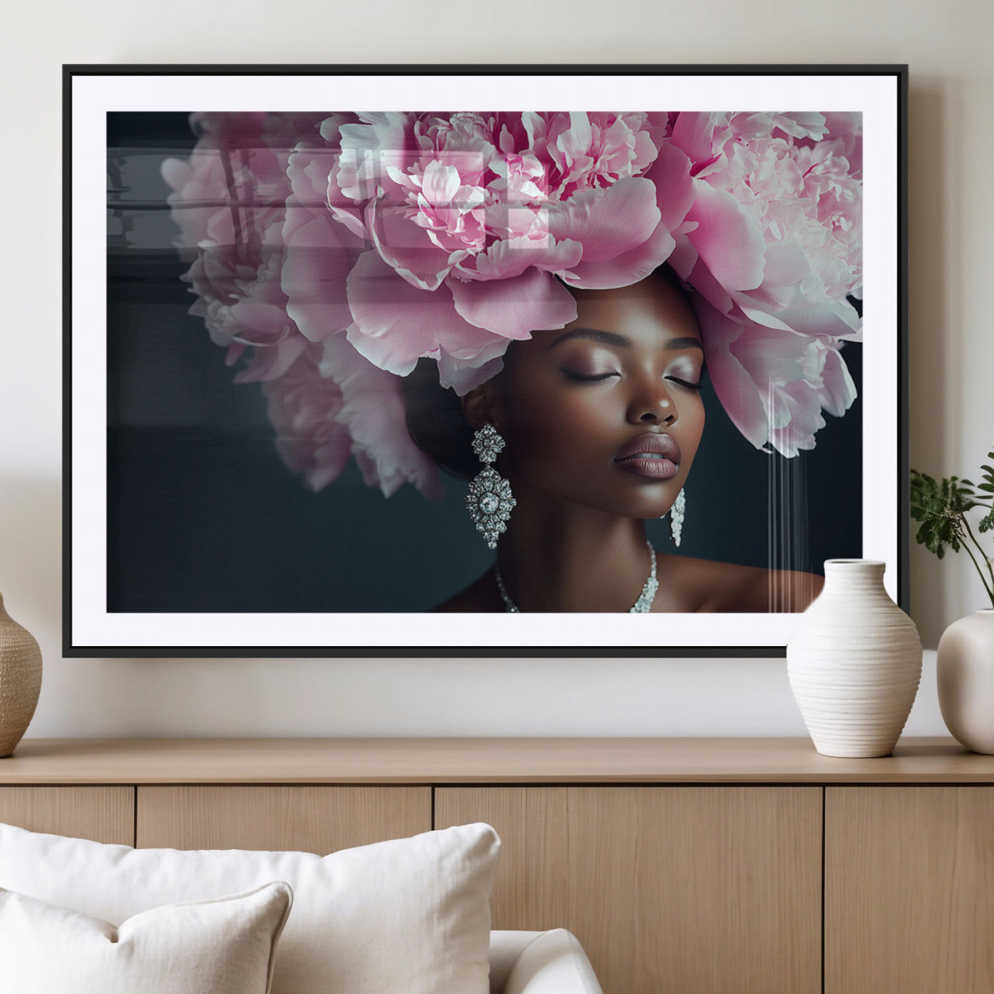 MGC-FP-36x24 - Black Beauty Petal Crown Wall Art Print Floral Petal Headpiece, Petal-Inspired Art, Floral Crown