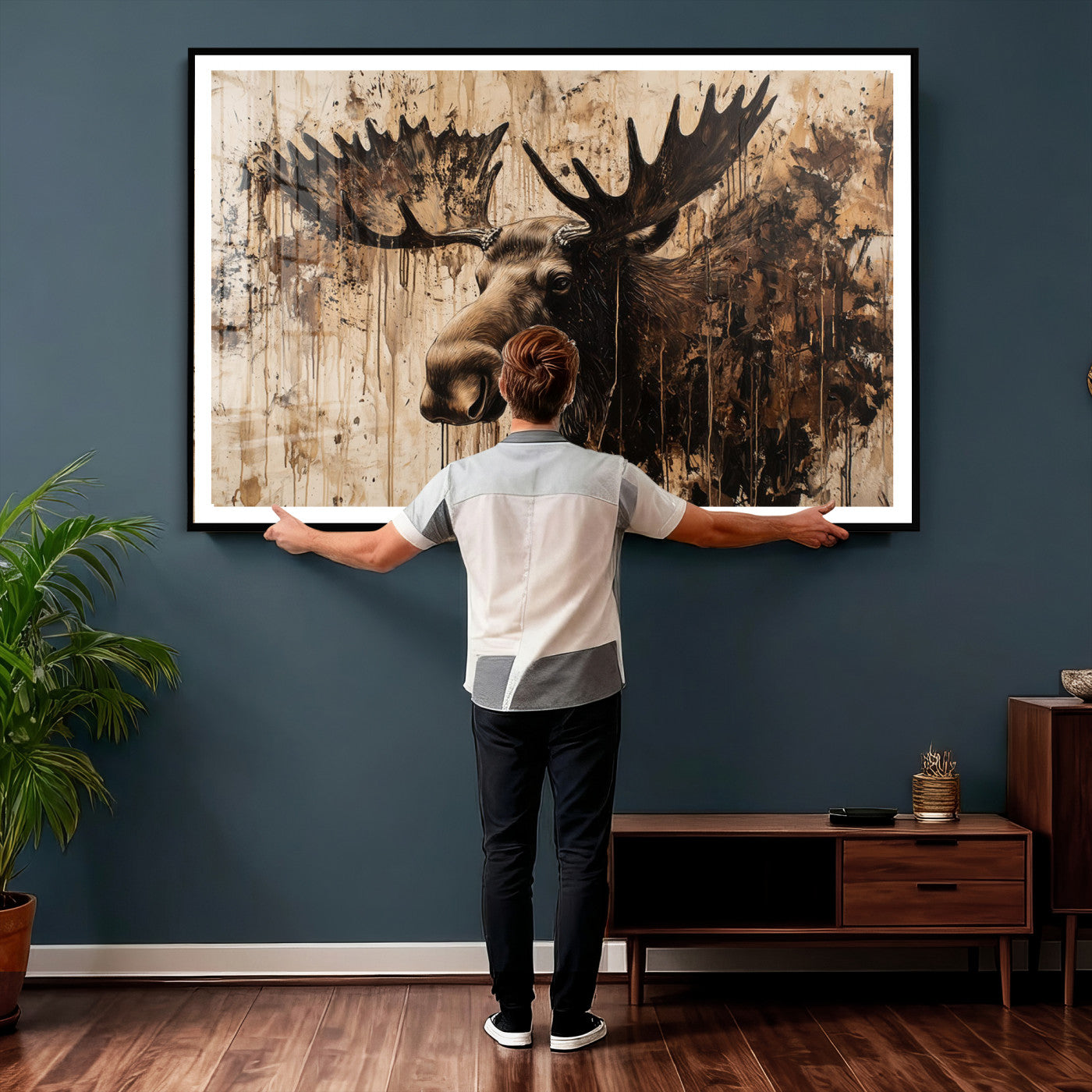 83505059-MGV-CV-36X24 - Moose Canvas Wall Art — Rustic Wildlife Painting Print | Cabin Lodge Decor | Large Animal Wall Art | Moose Gift for Him | Man Cave Art