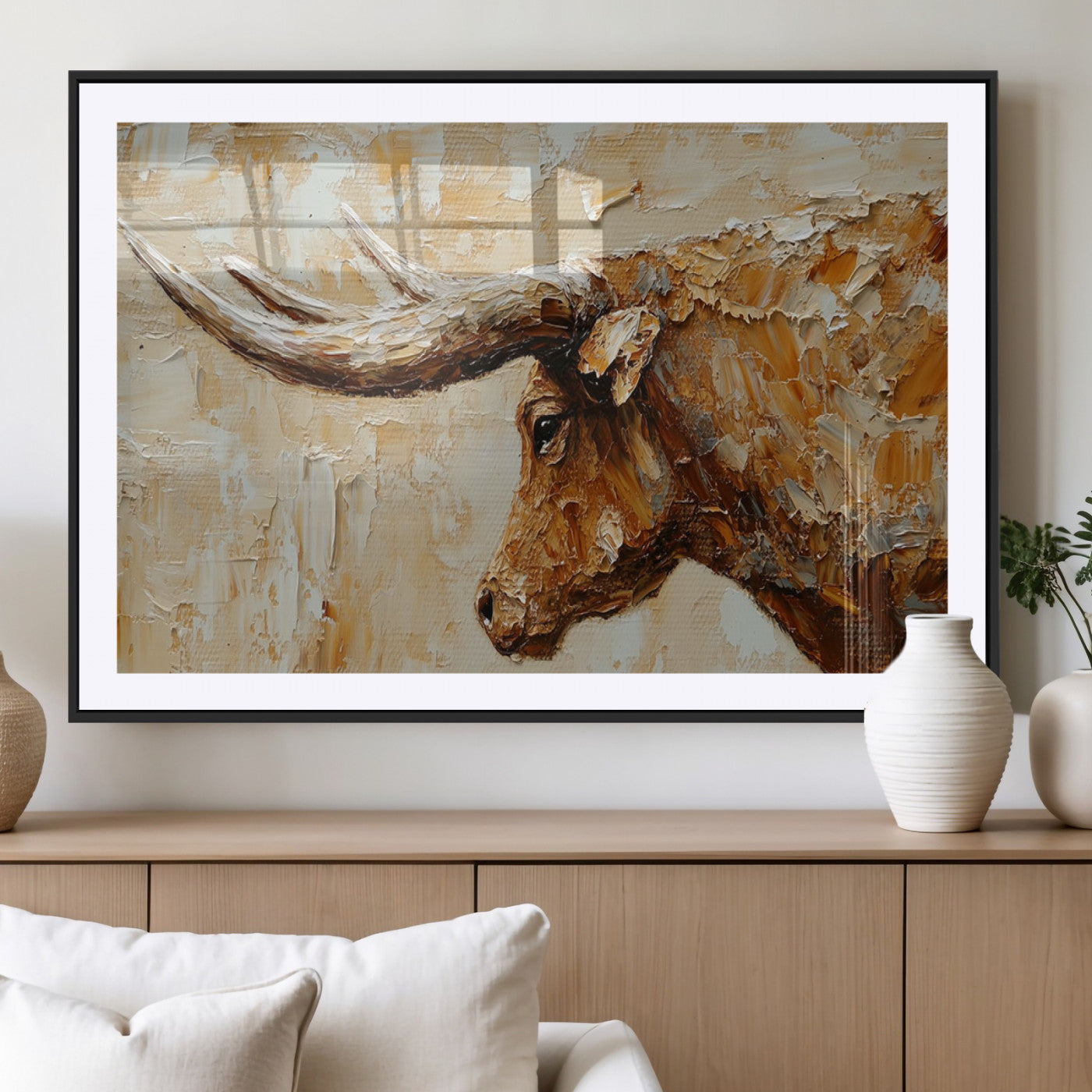 MGC-FP-36x24 - Rustic Longhorn Bull Wall Art Canvas Print – Vintage Western Cattle Painting, Texas Steer Artwork
