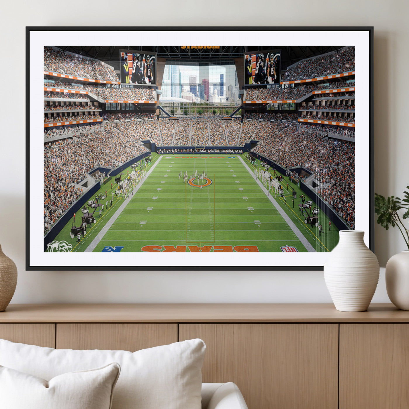 MGC-FP-36x24 - Chicago Bears Soldiers Field Wall Art Canvas Print – Framed Football Stadium Artwork for Sports