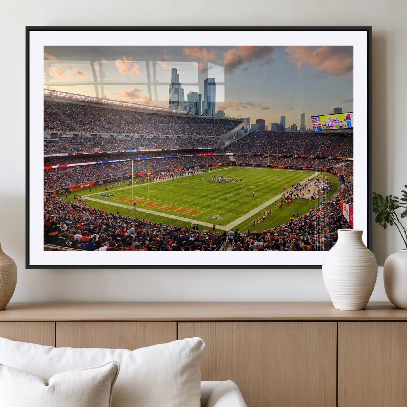 MGC-FP-36x24 - Chicago Bears Soldiers Field Wall Art Canvas Print – Framed Football Stadium Artwork for Sports