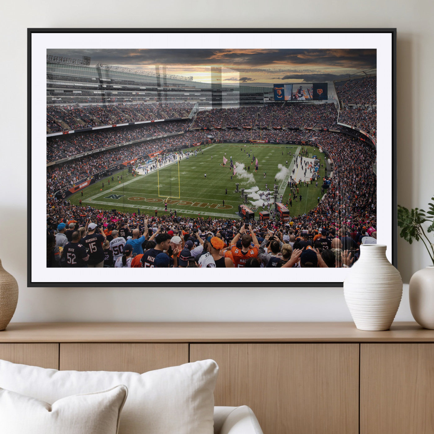 MGC-FP-36x24 - Chicago Bears Soldiers Field Wall Art Canvas Print – Framed Football Stadium Artwork for Sports
