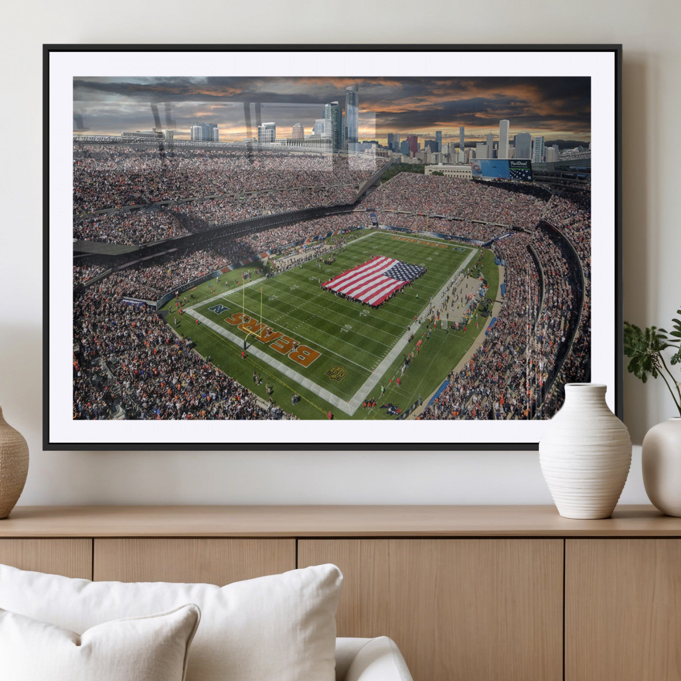 MGC-FP-36x24 - Chicago Bears Soldiers Field Wall Art Canvas Print – Framed Football Stadium Artwork for Sports