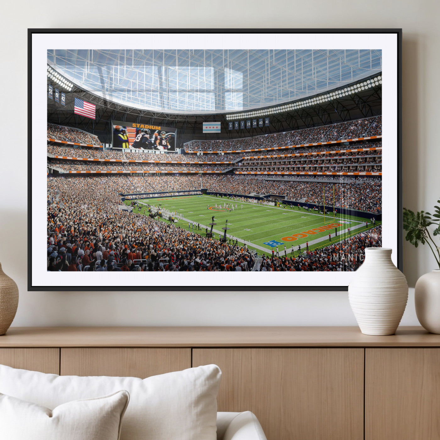 MGC-FP-36x24 - Chicago Bears Soldiers Field Wall Art Canvas Print – Framed Football Stadium Artwork for Sports