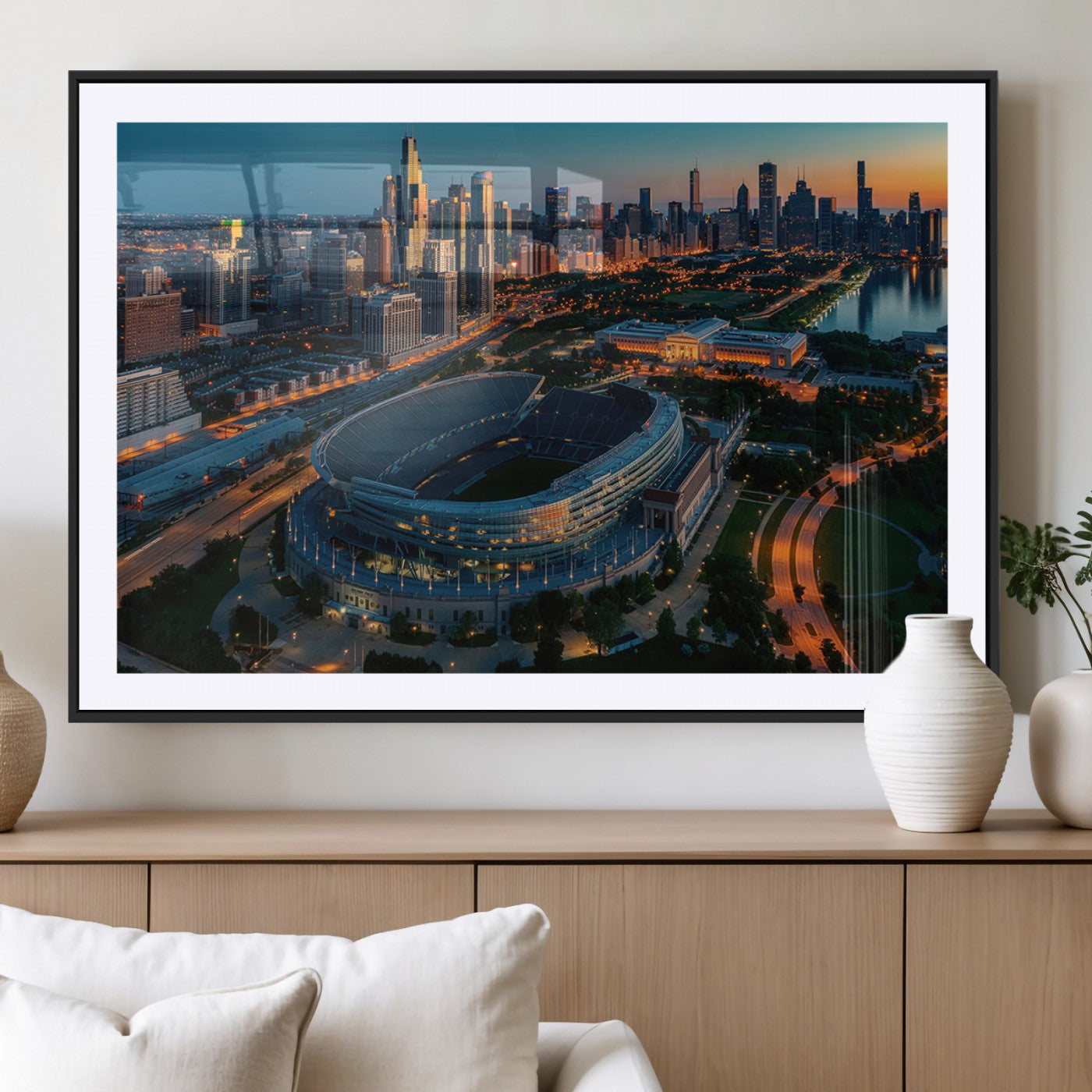 MGC-FP-36x24 - Chicago Bears Soldiers Field Wall Art Canvas Print – Framed Football Stadium Artwork for Sports